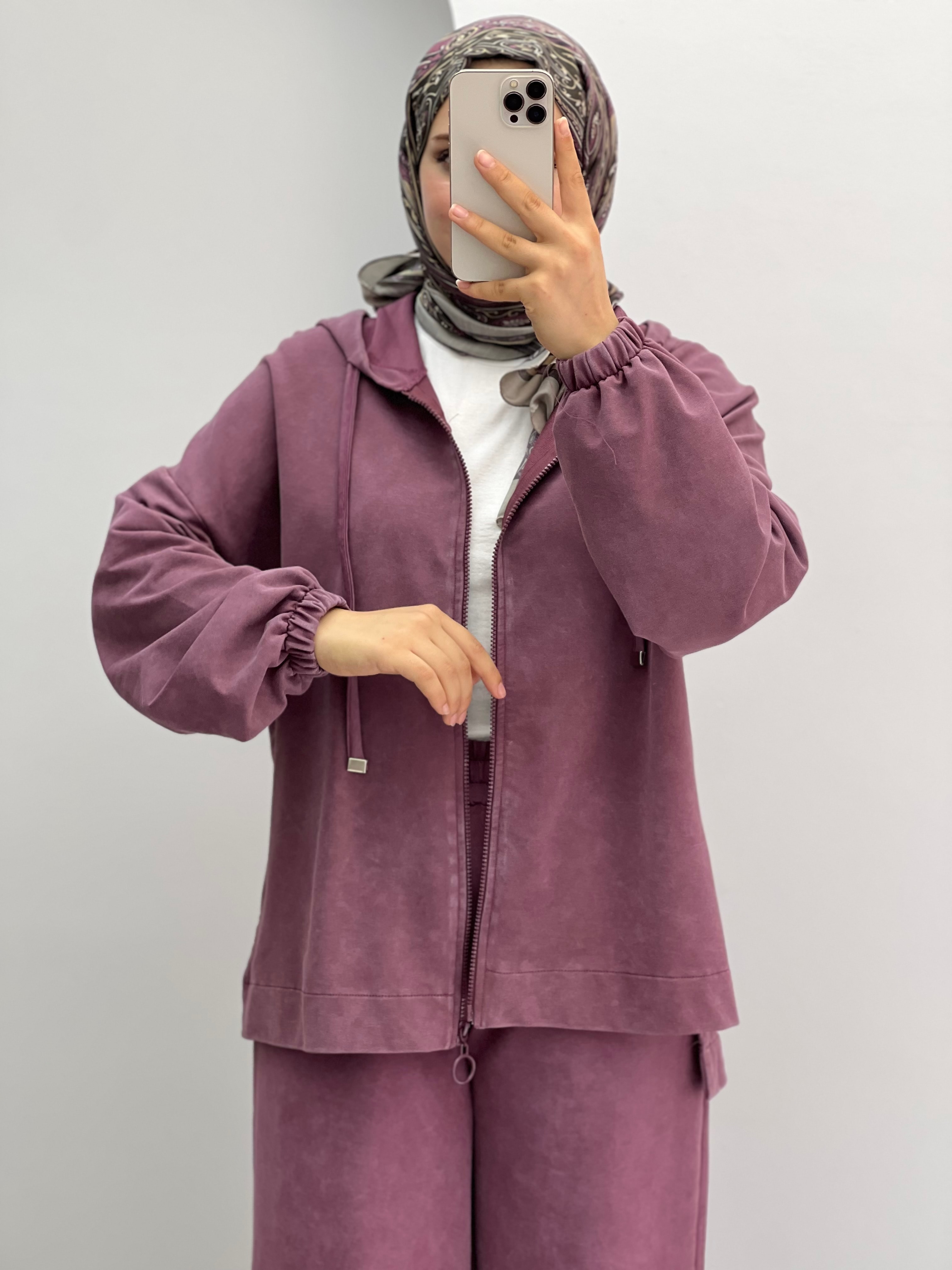 Fermuarlı Batik Eşofman Takım Soft Pembe