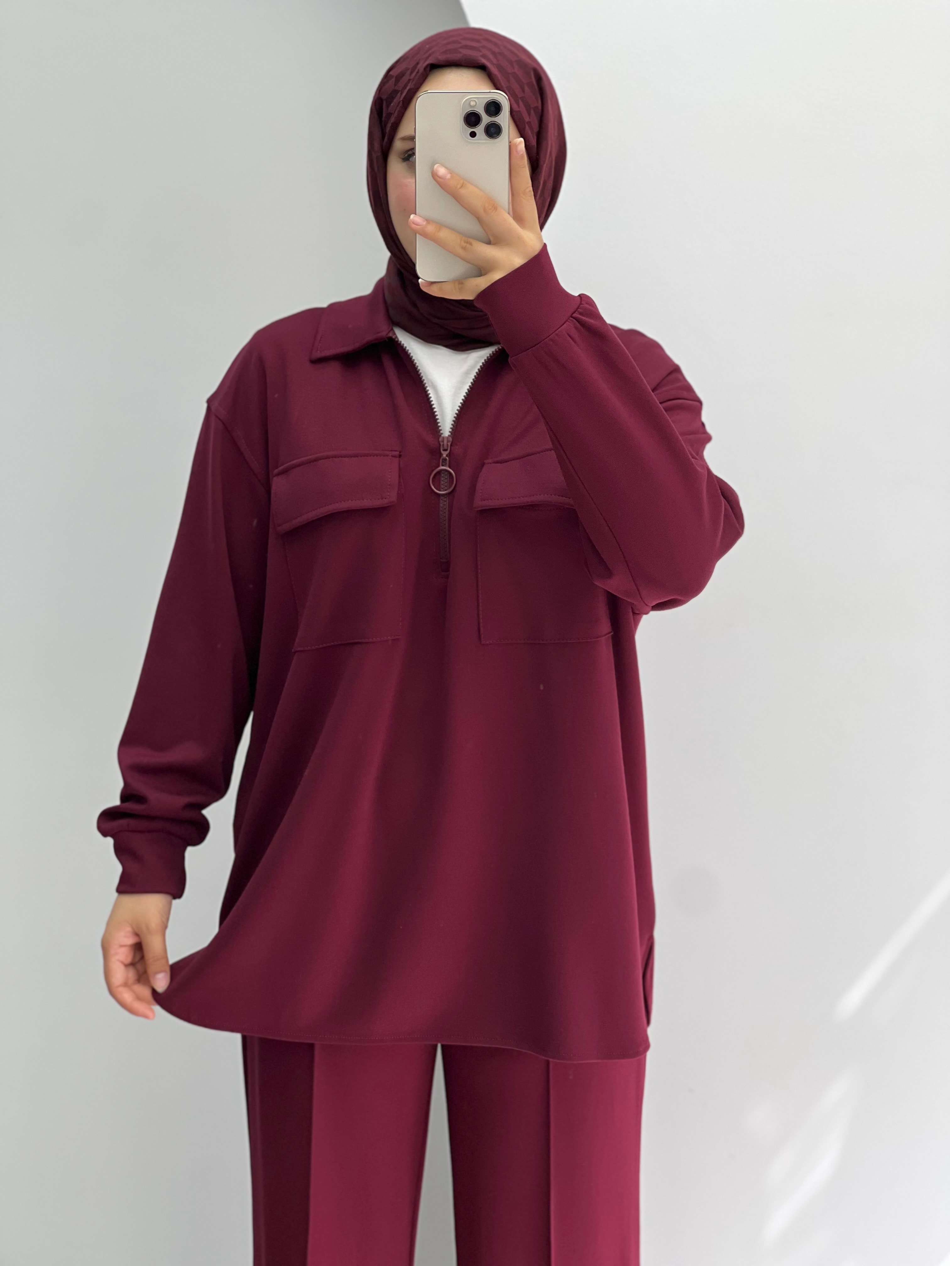 Yarım Fermuarlı Premium Takım Bordo 