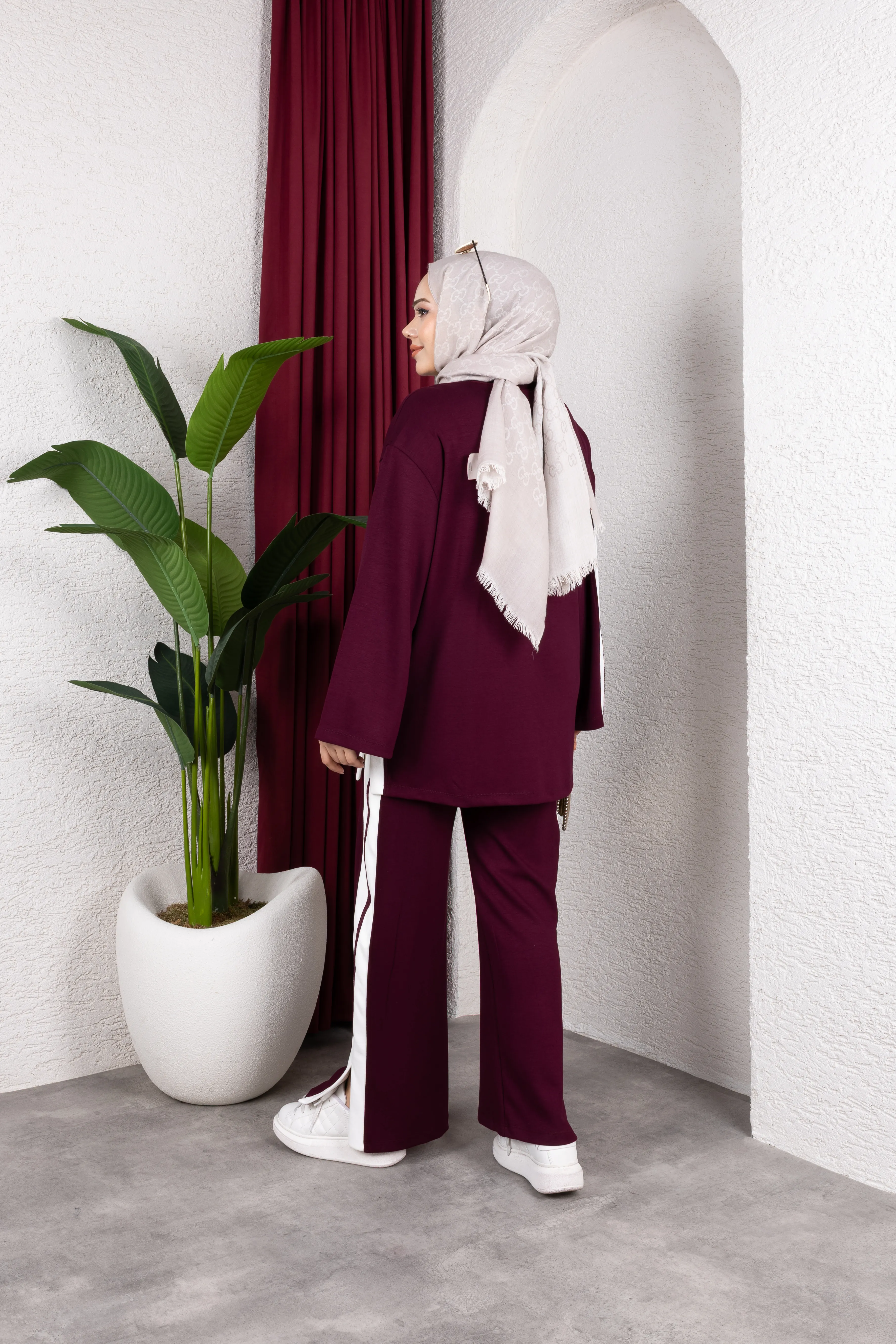 Aja Şerit Detaylı Takım Bordo 