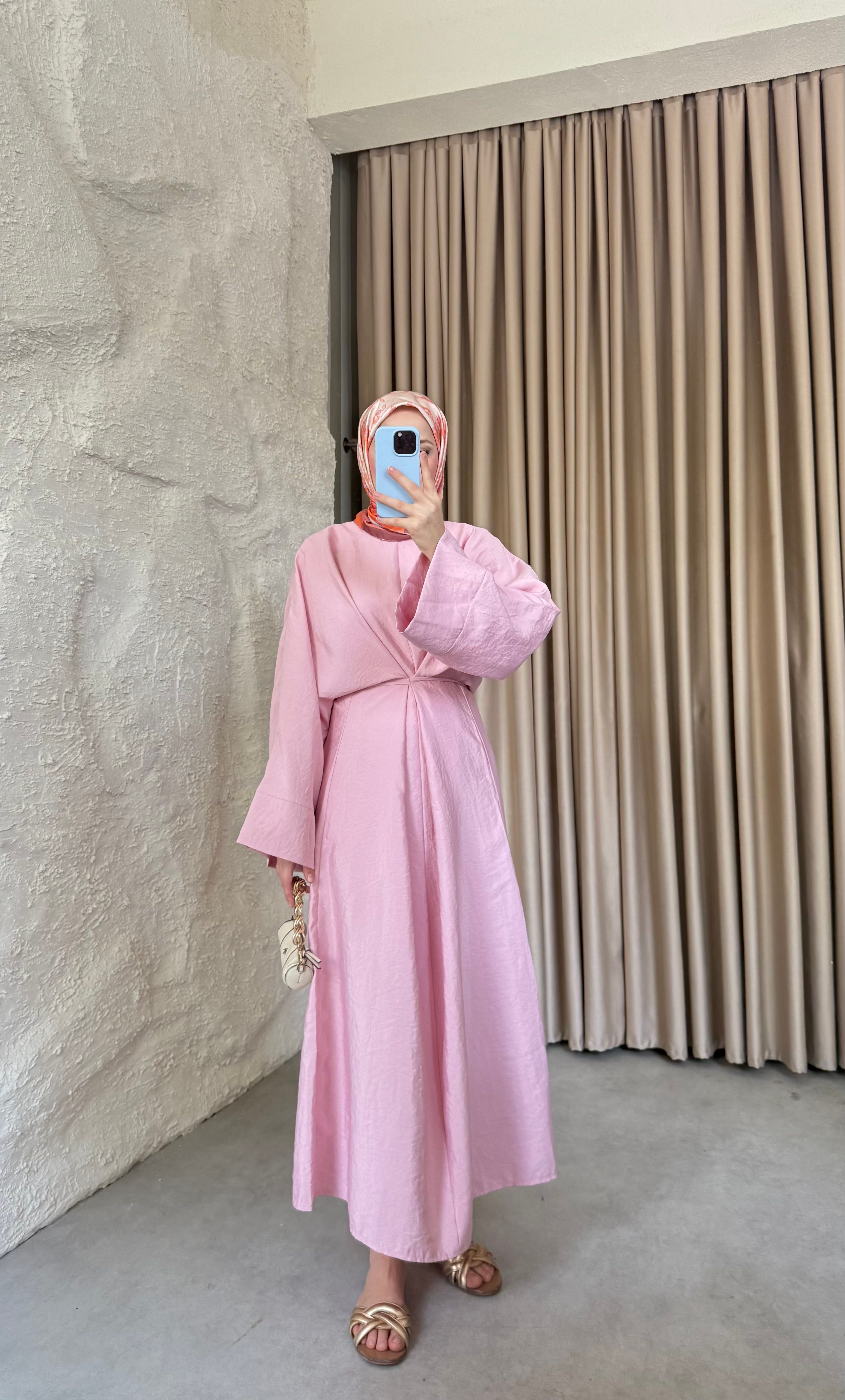 Bağlamalı Tasarım Elbise Pembe 