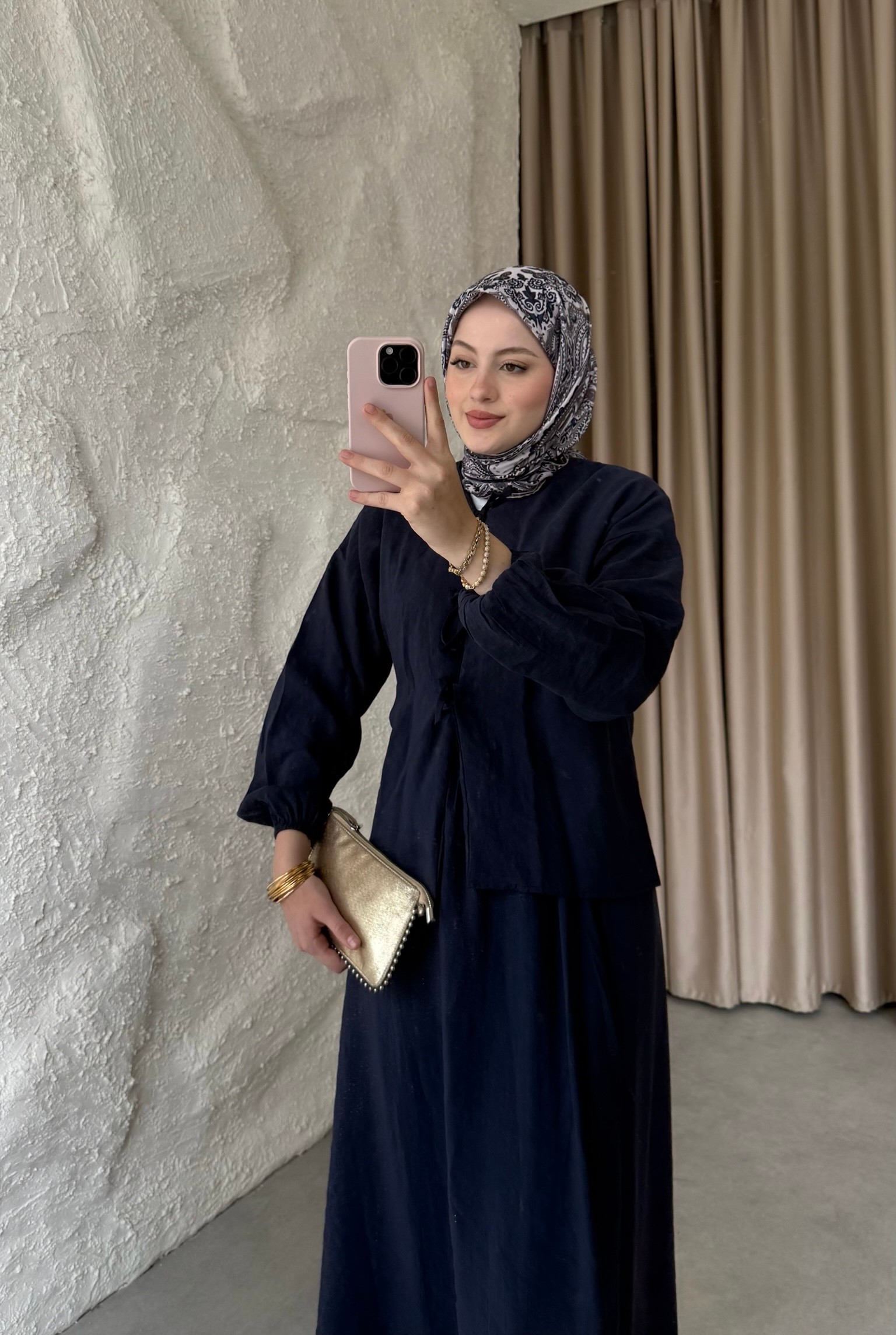 Önden Bağlamalı Etekli Takım - Lacivert