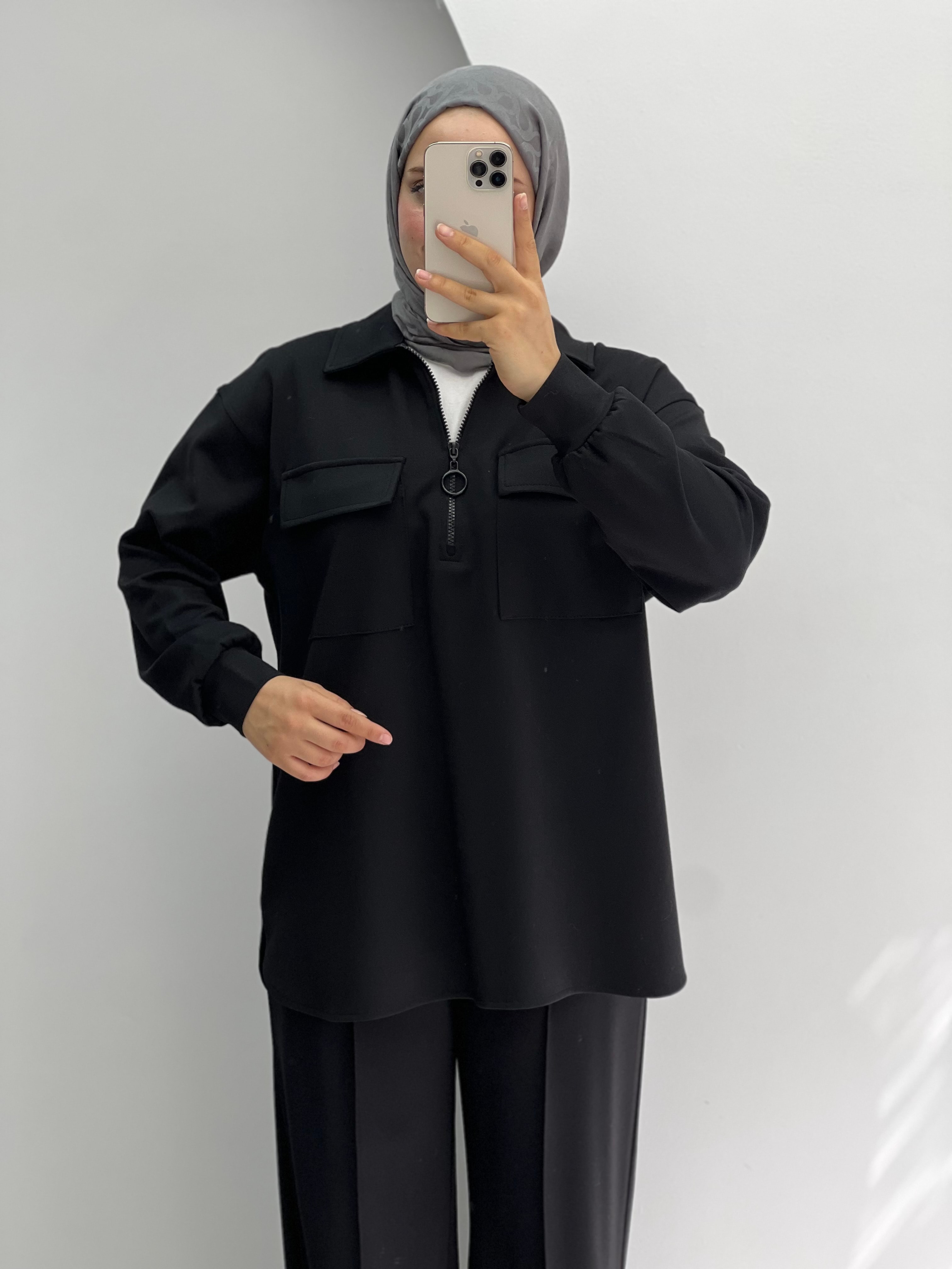 Yarım Fermuarlı Premıum Takım Siyah 