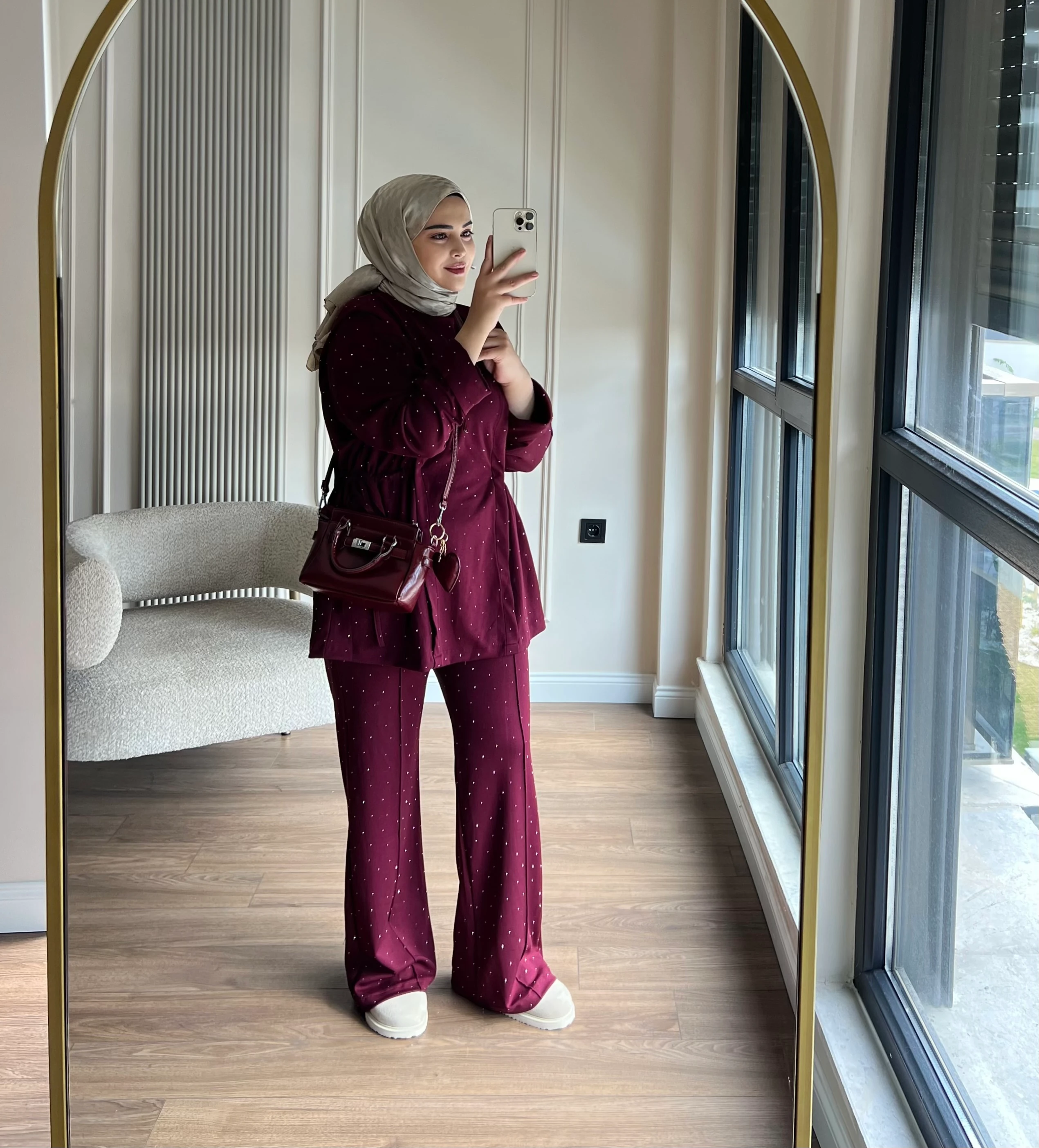 Taşlı Premium Oys Takım Bordo