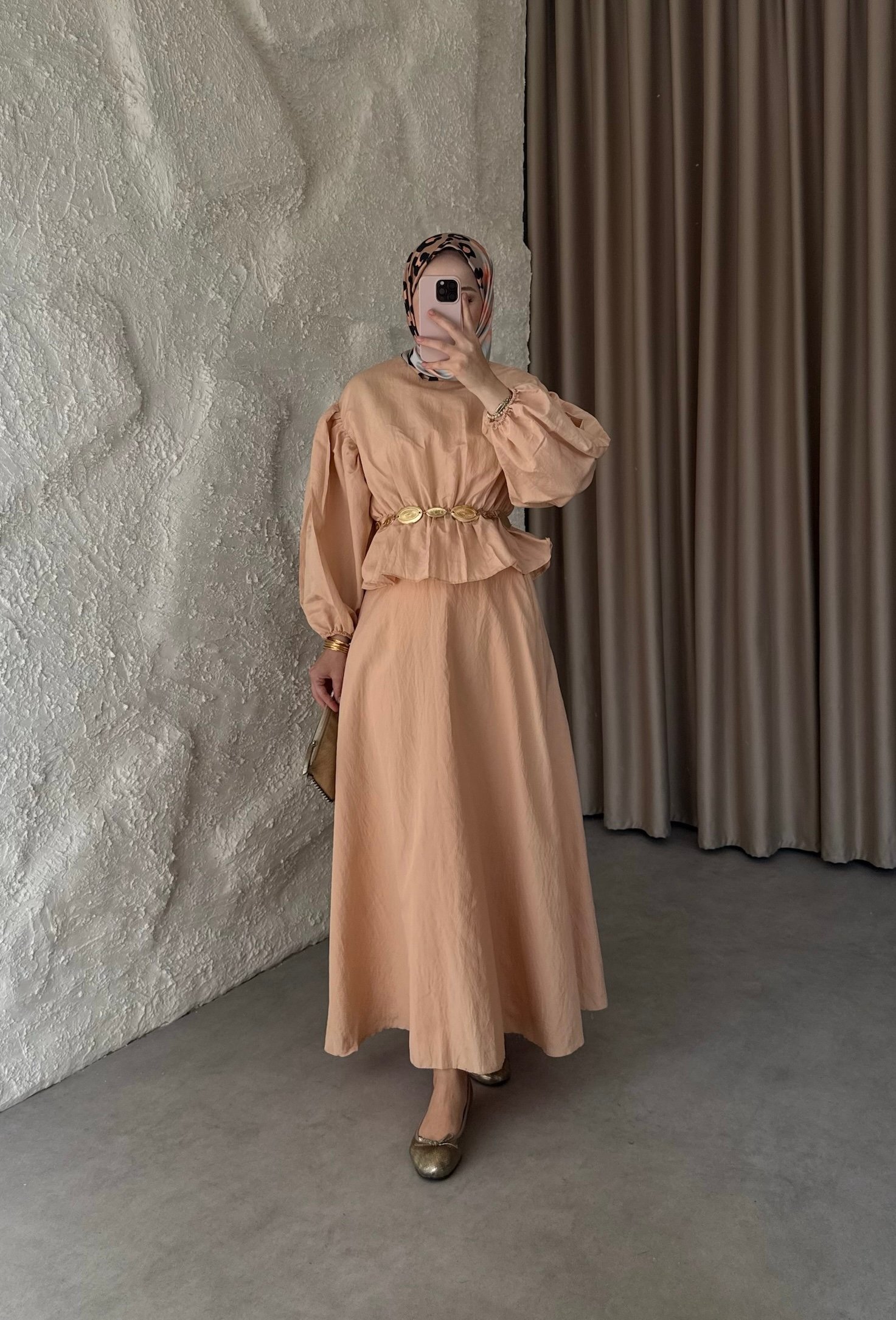 Mellina Kemerli Etek Takım - Somon
