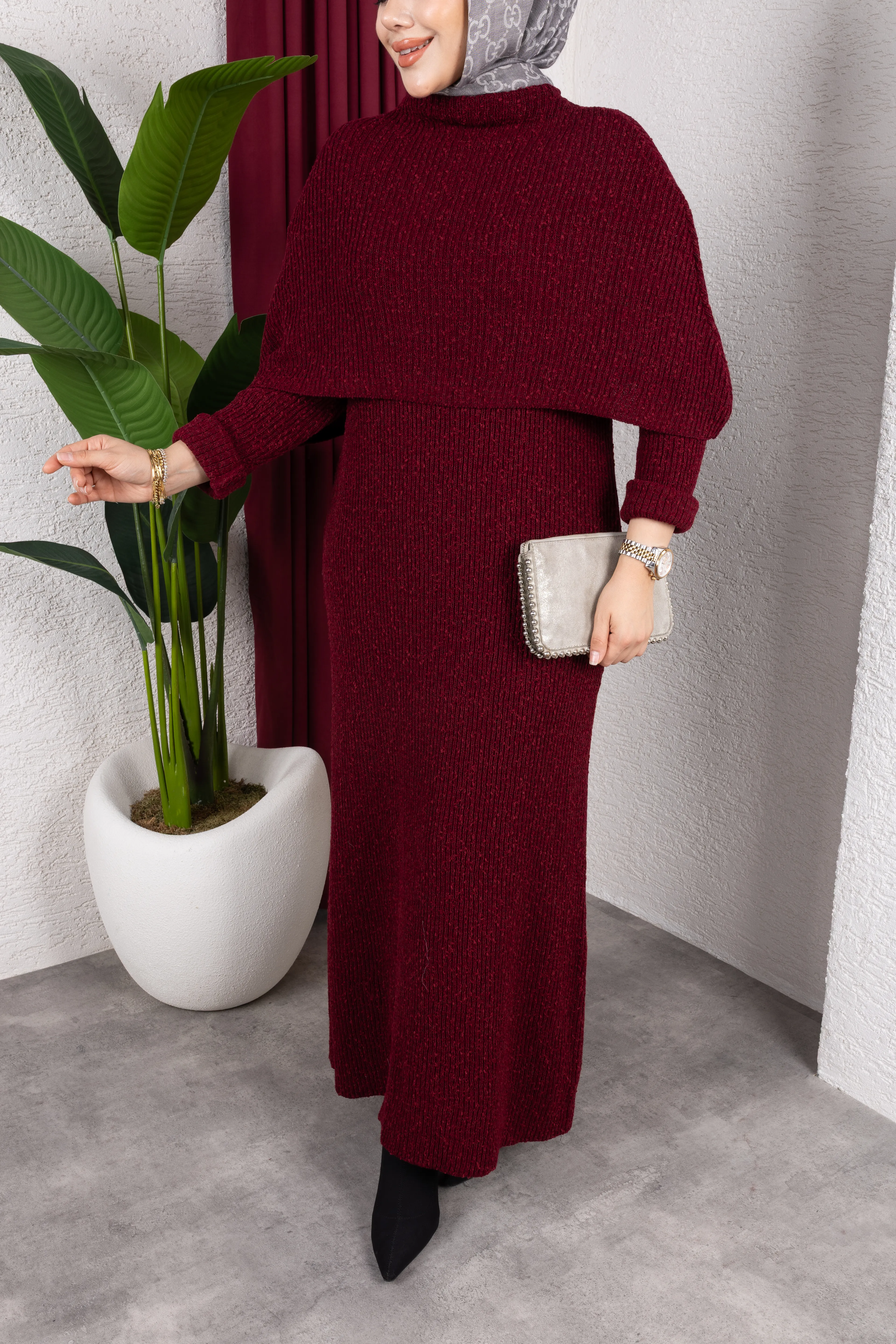 Carla Triko Elbise Bordo