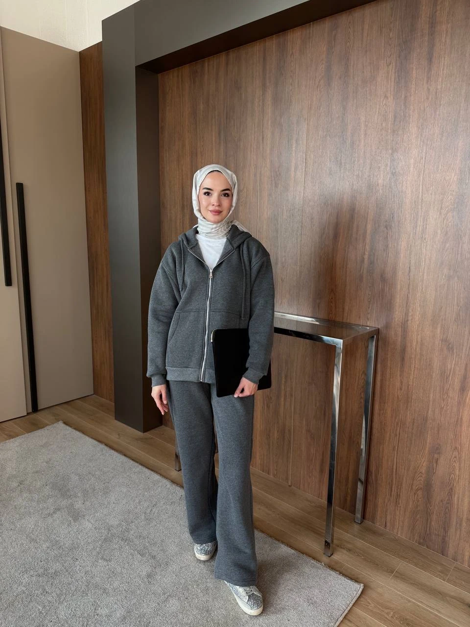 Üç İplik Fermuarlı Pantolonlu Takım Antrasit