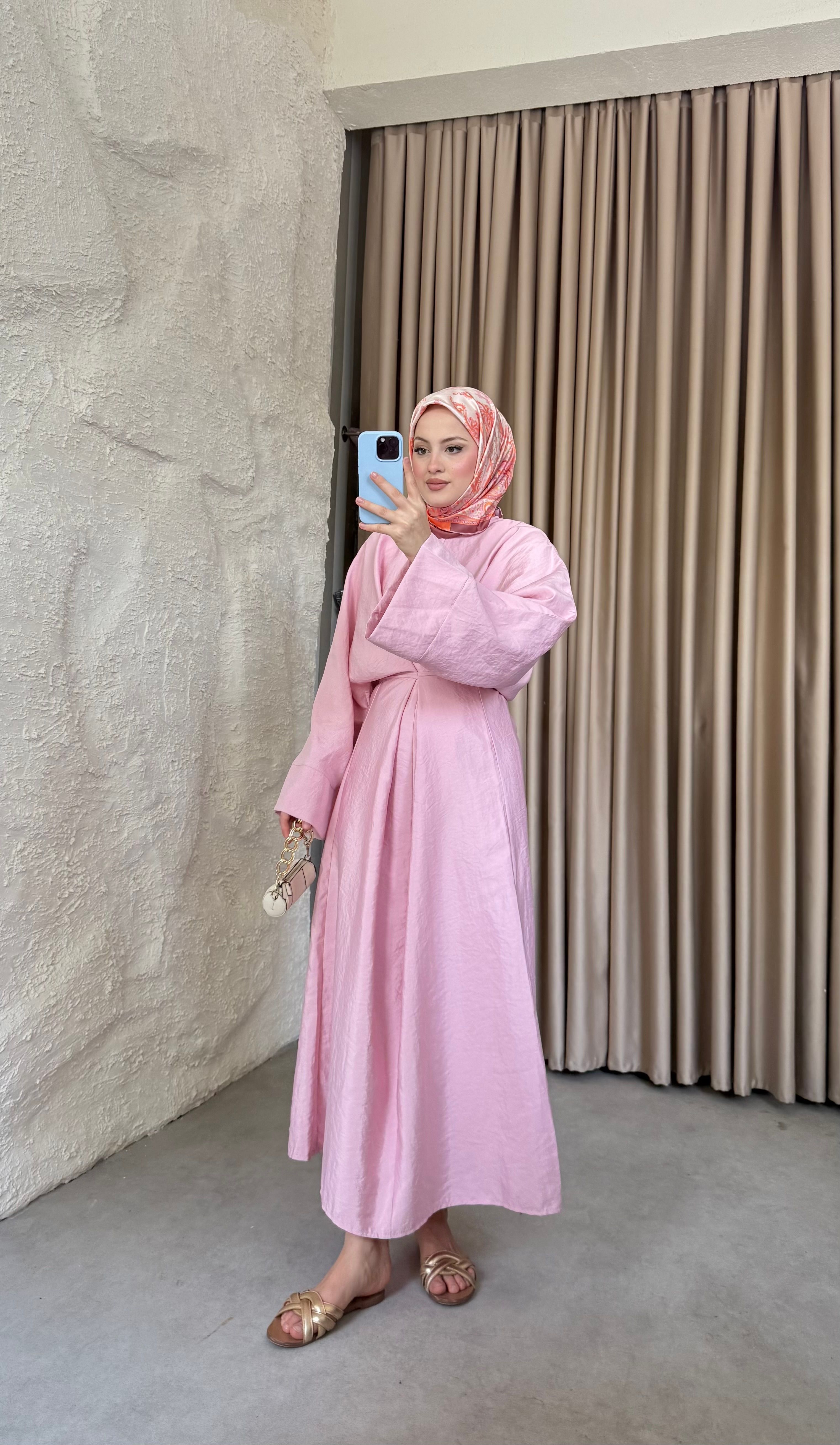 Bağlamalı Tasarım Elbise Pembe 