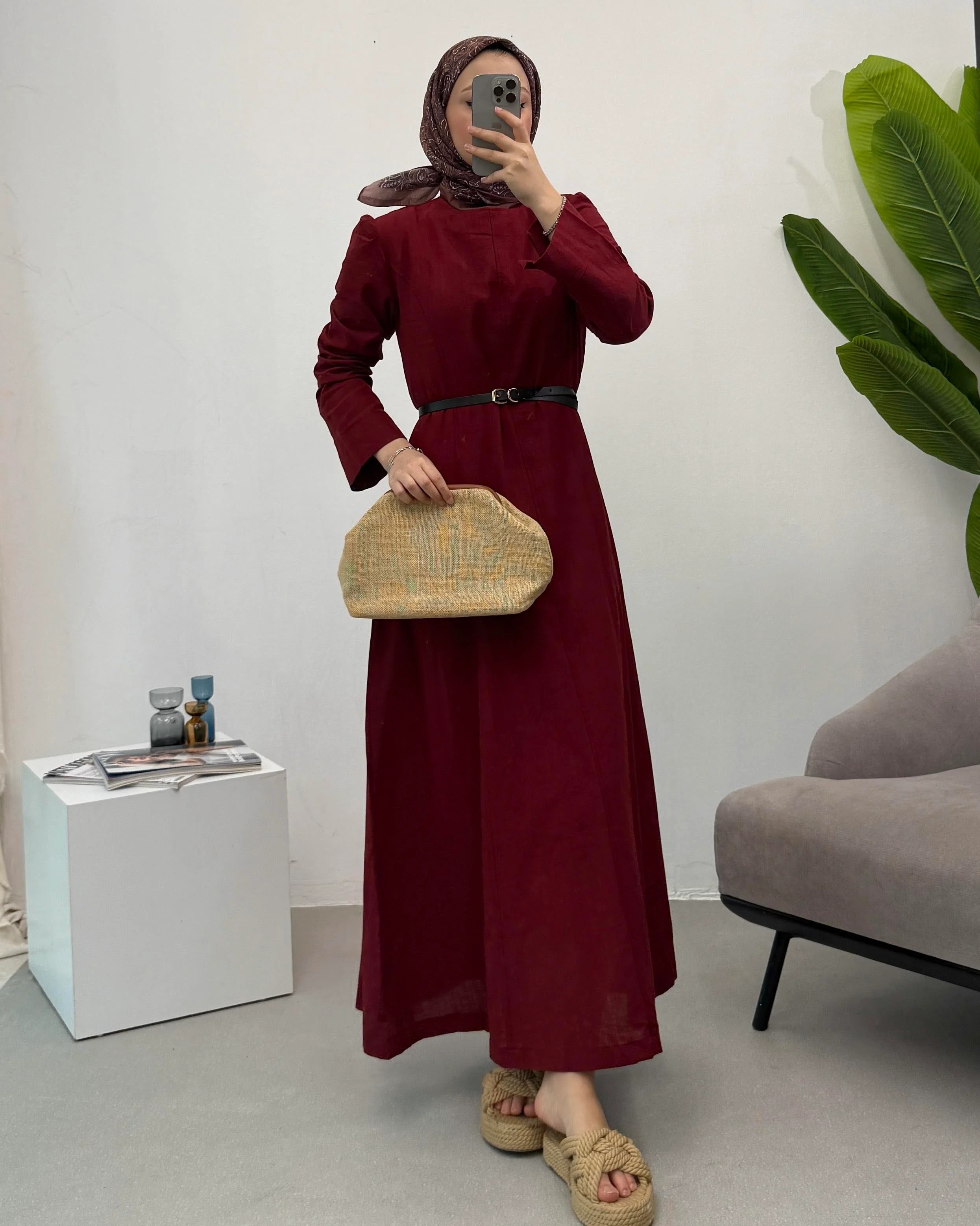 Lora Keten Elbise  - Bordo