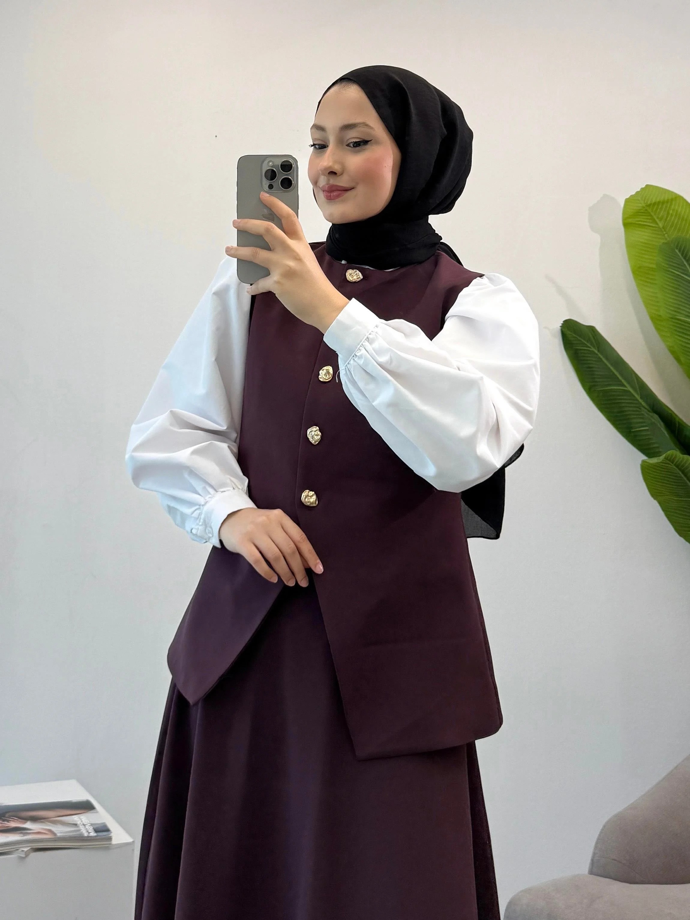 Çan Etekli Yelekli Takım - Bordo