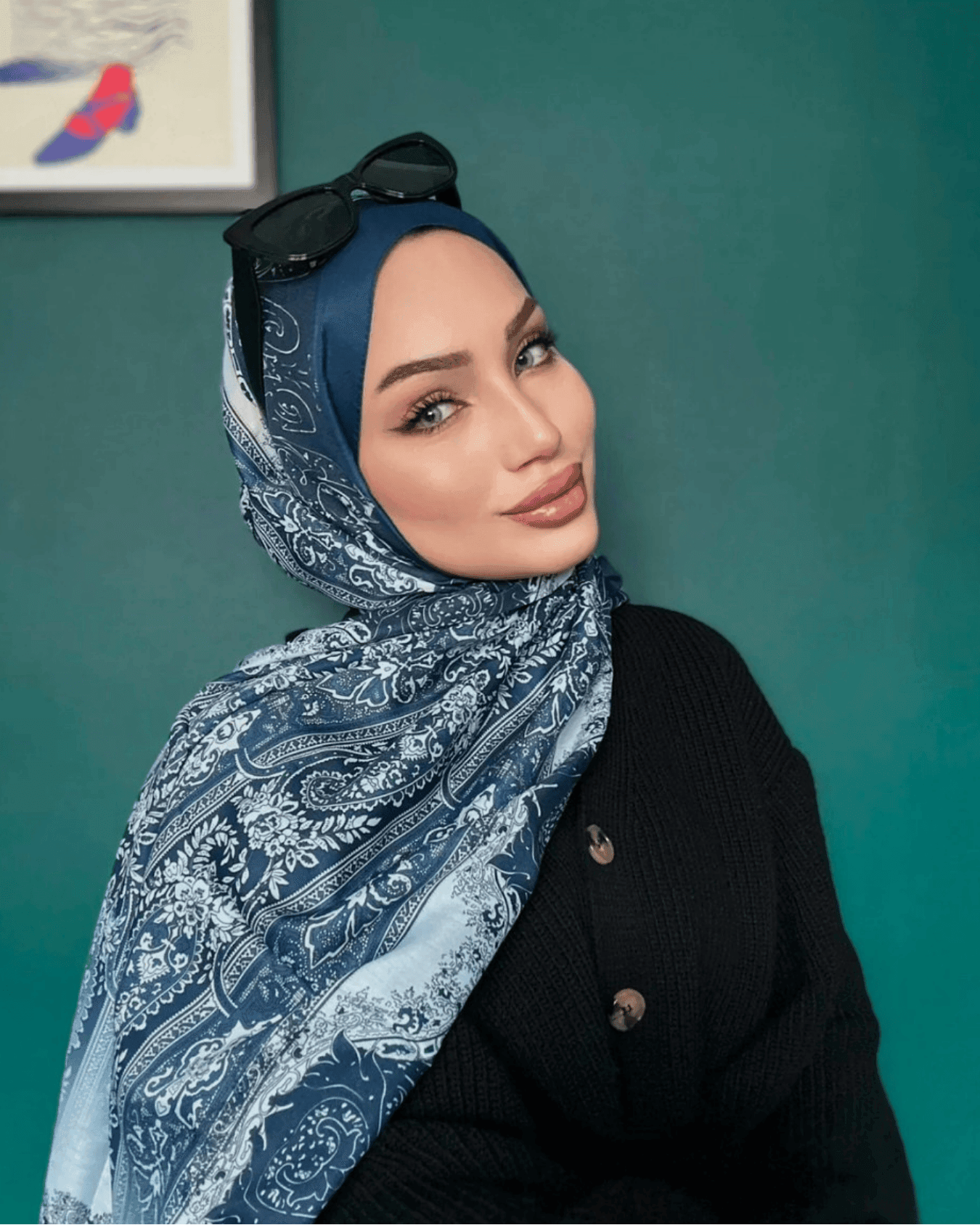 Etro Desen Lacivert Pamuk İpek Şal