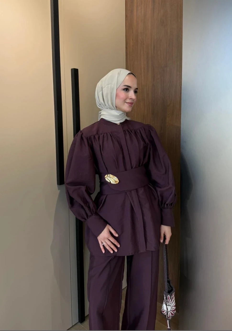 Cupra Broş Detaylı Pantolonlu Takım Bordo 