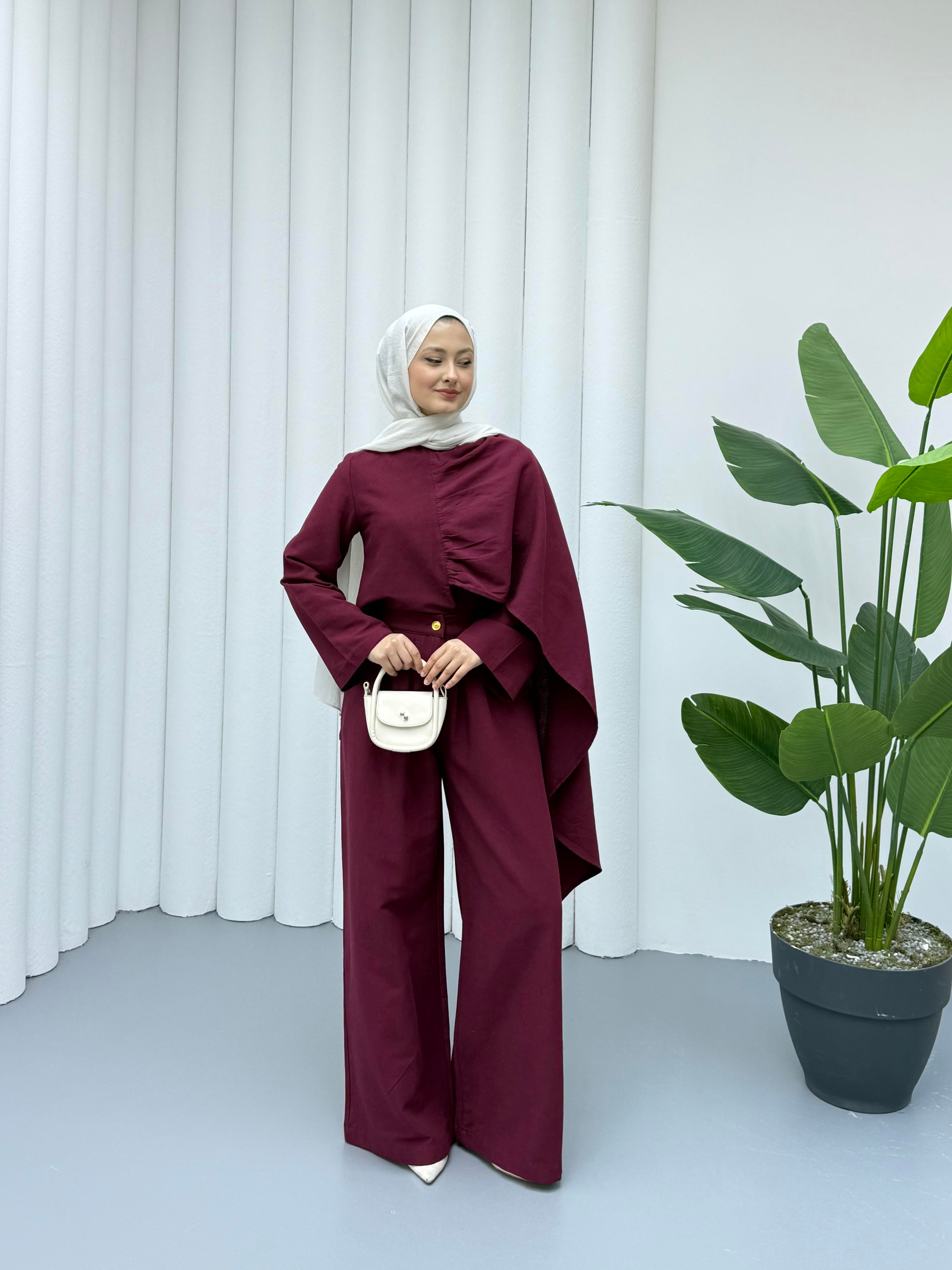 Premium Keten Takım - Bordo