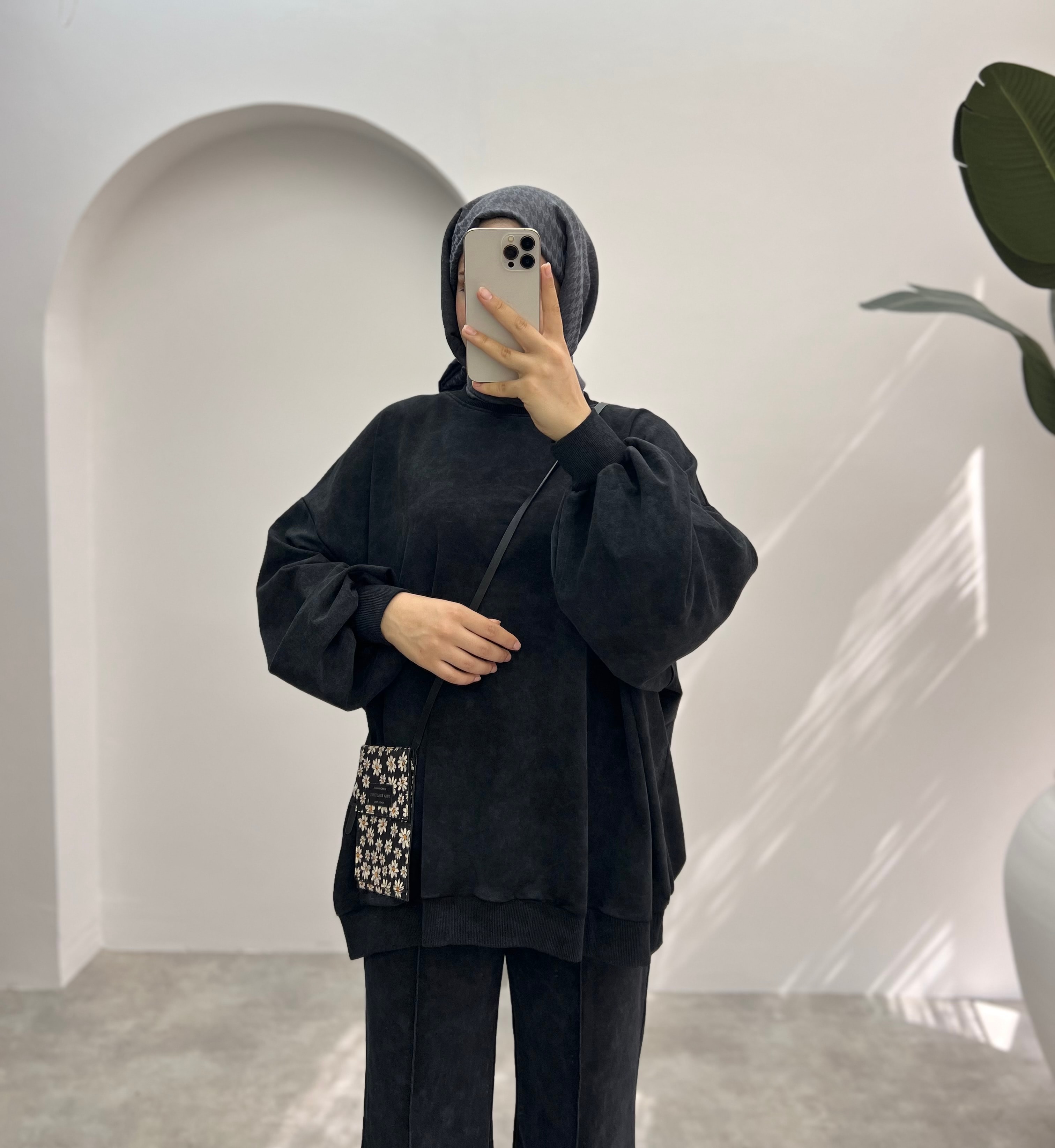 Batik Desen Oversize Pantolonlu Takım Antrasit