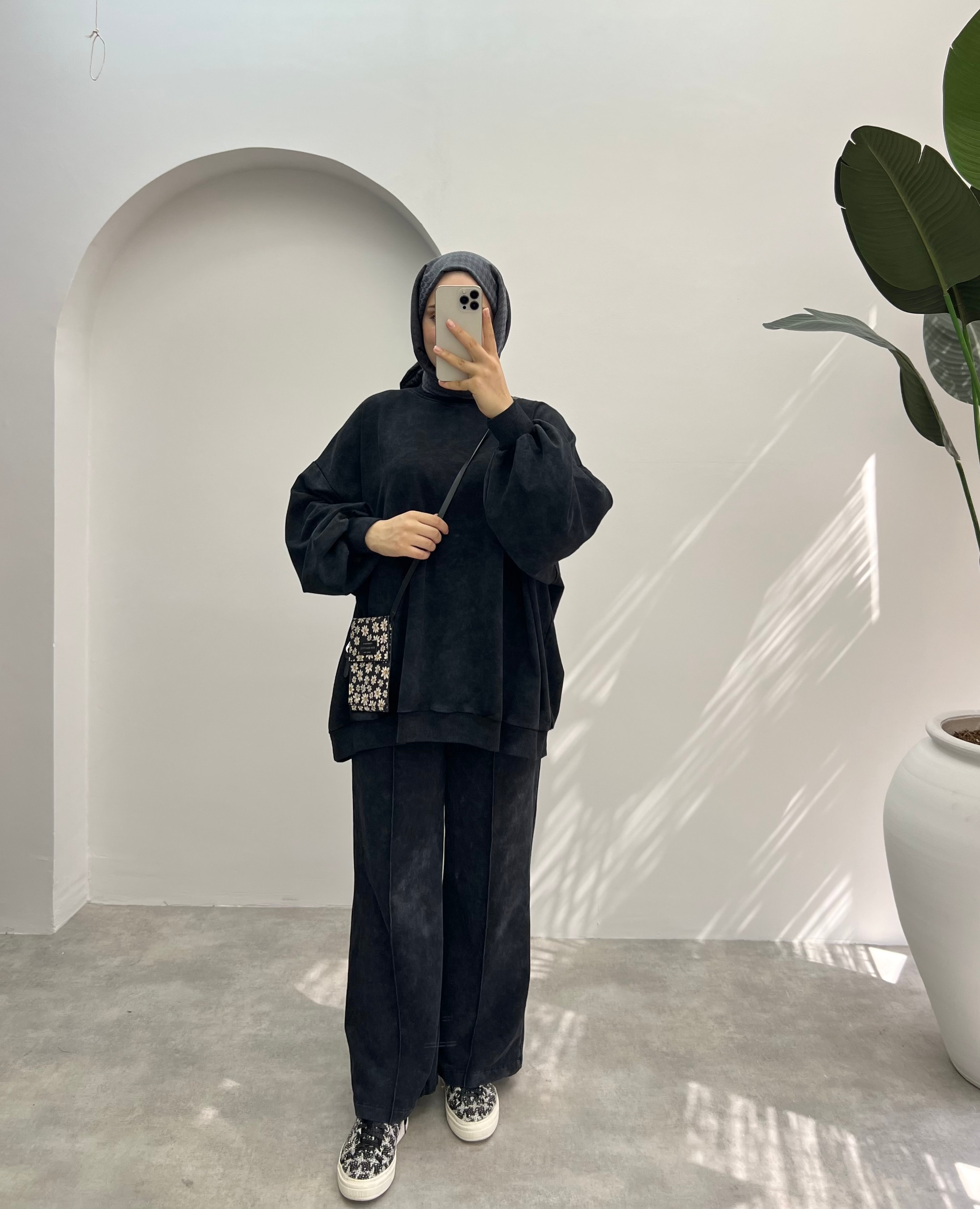 Batik Desen Oversize Pantolonlu Takım Antrasit