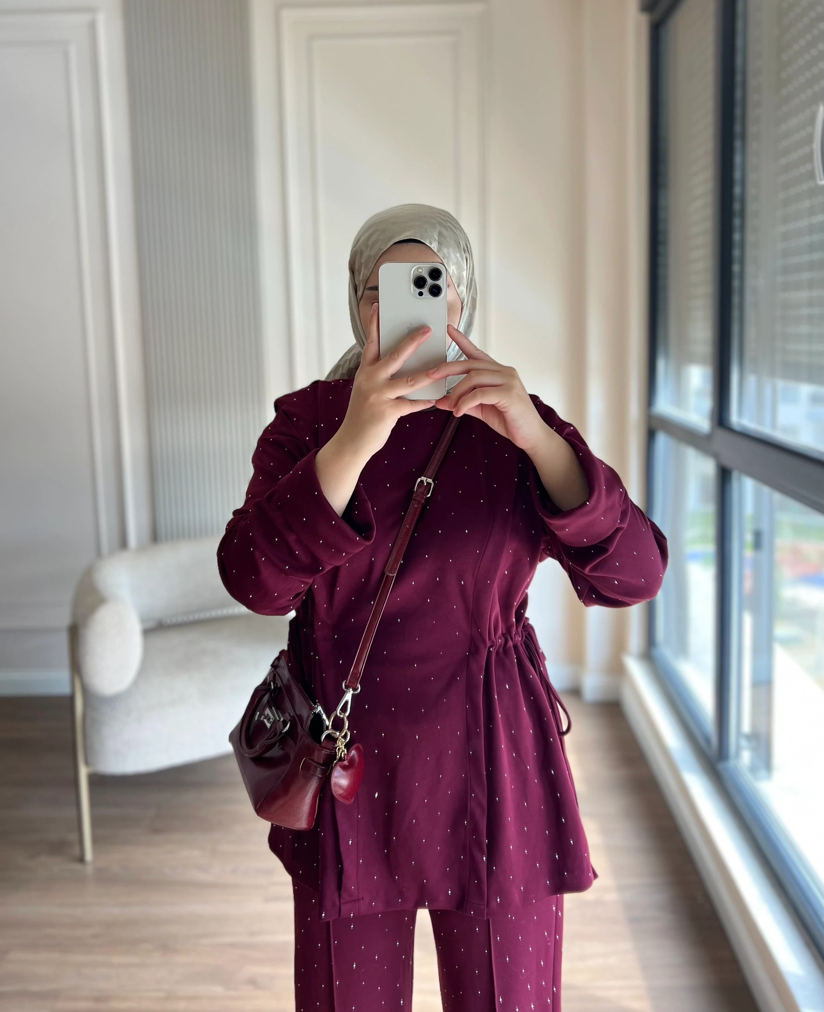 Taşlı Premium Oys Takım Bordo