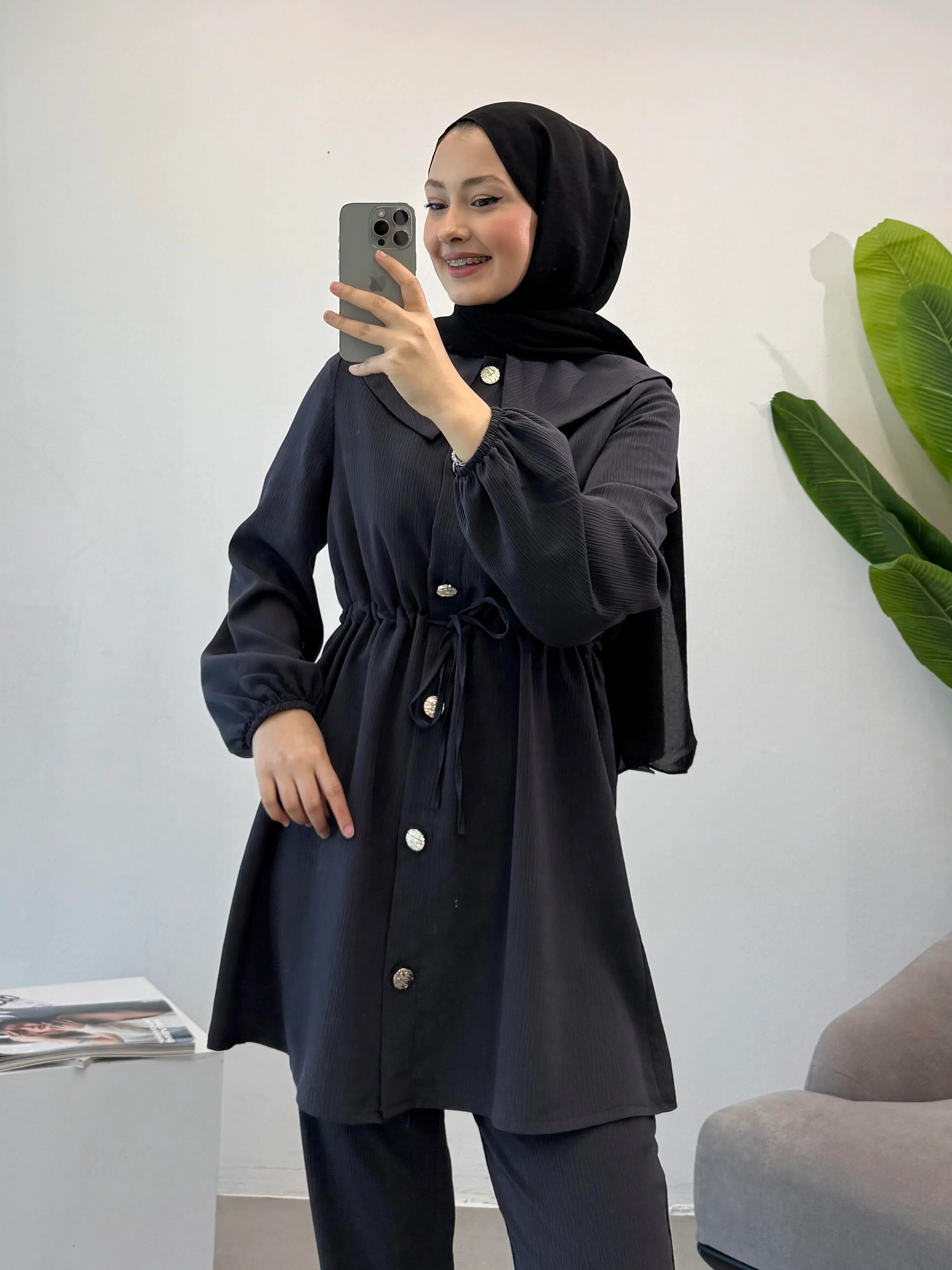 Fitilli Saten Pantolonlu Takım