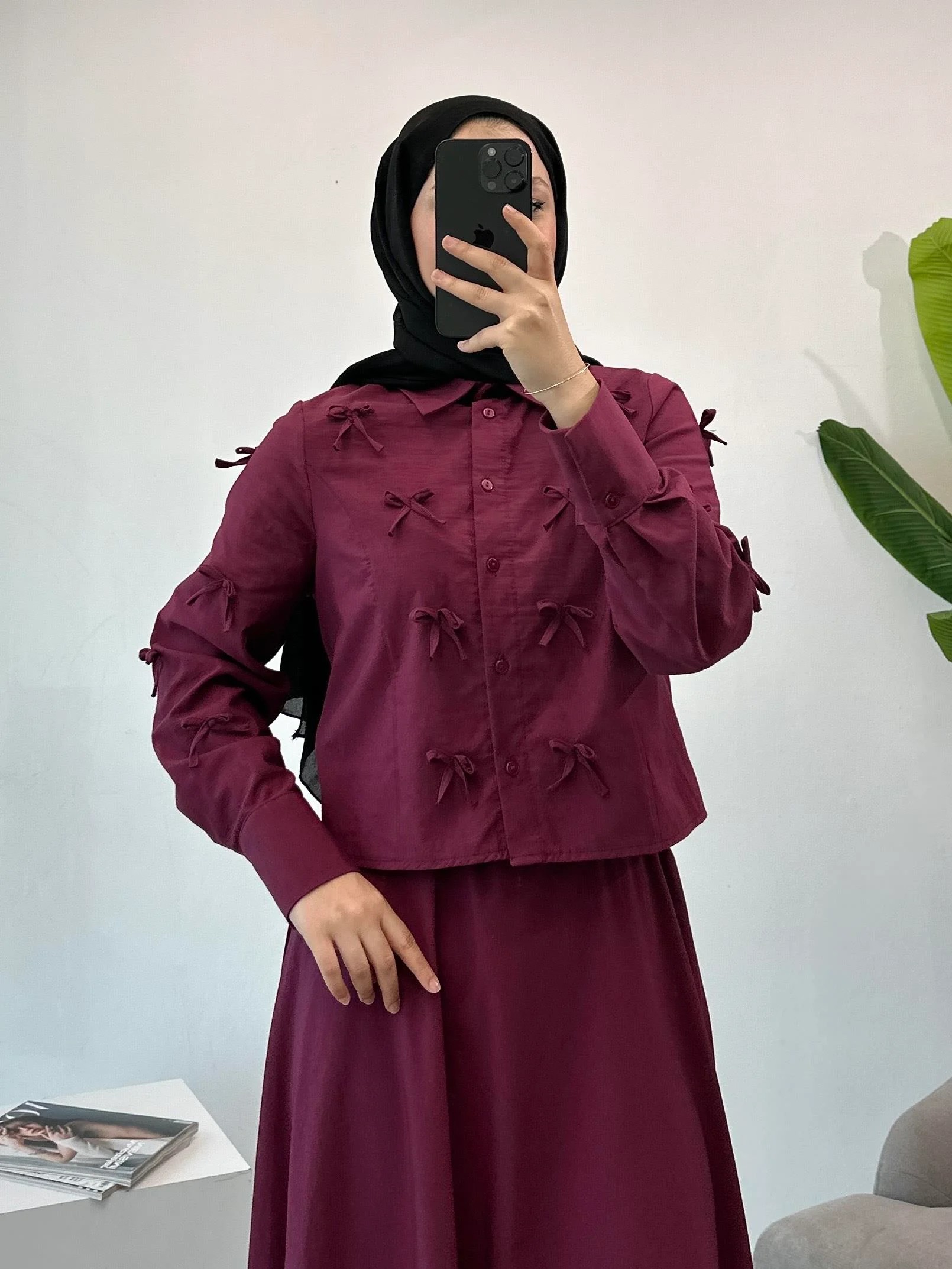 Fiyonklu Etekli Takım - Bordo