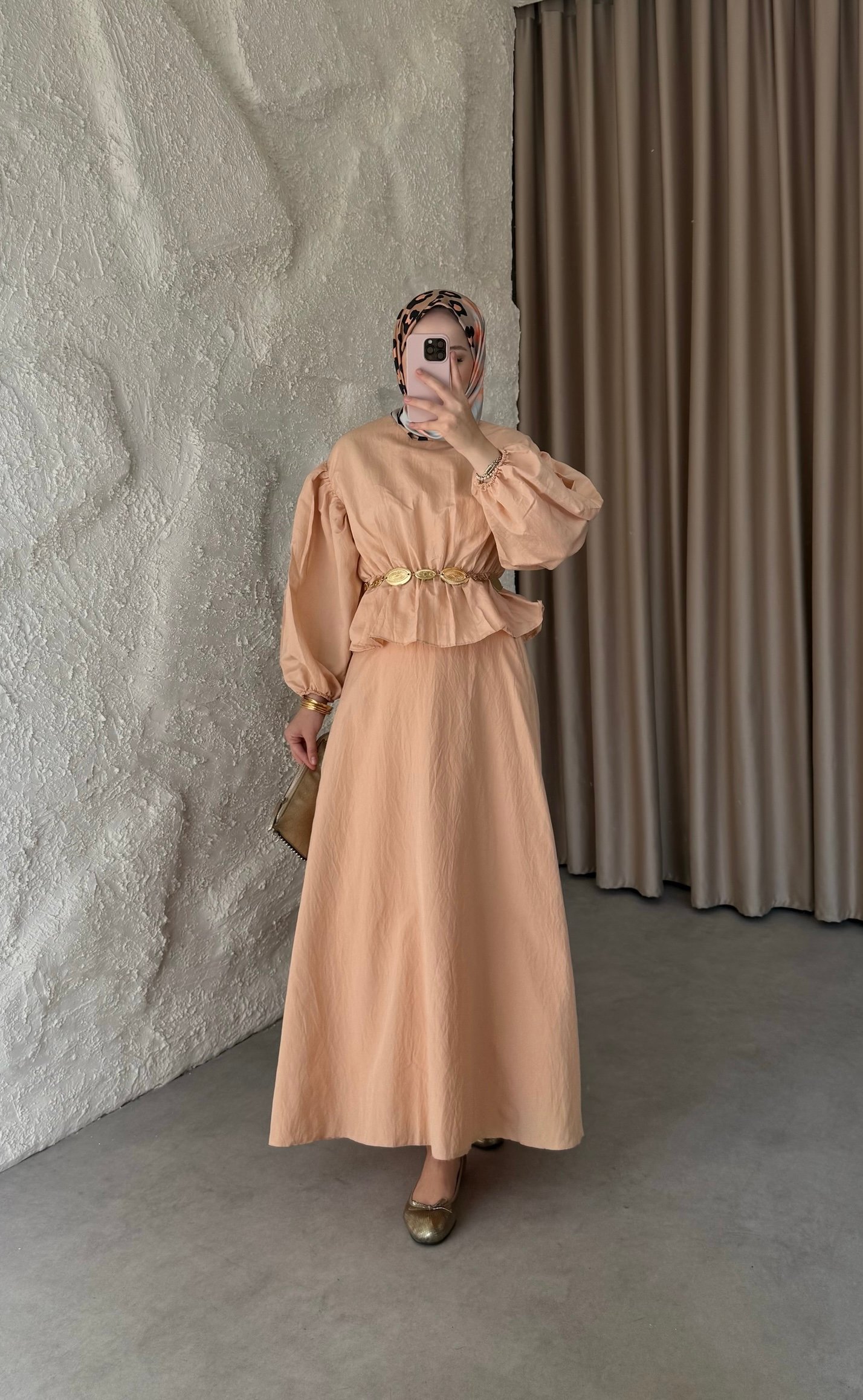 Mellina Kemerli Etek Takım - Bordo
