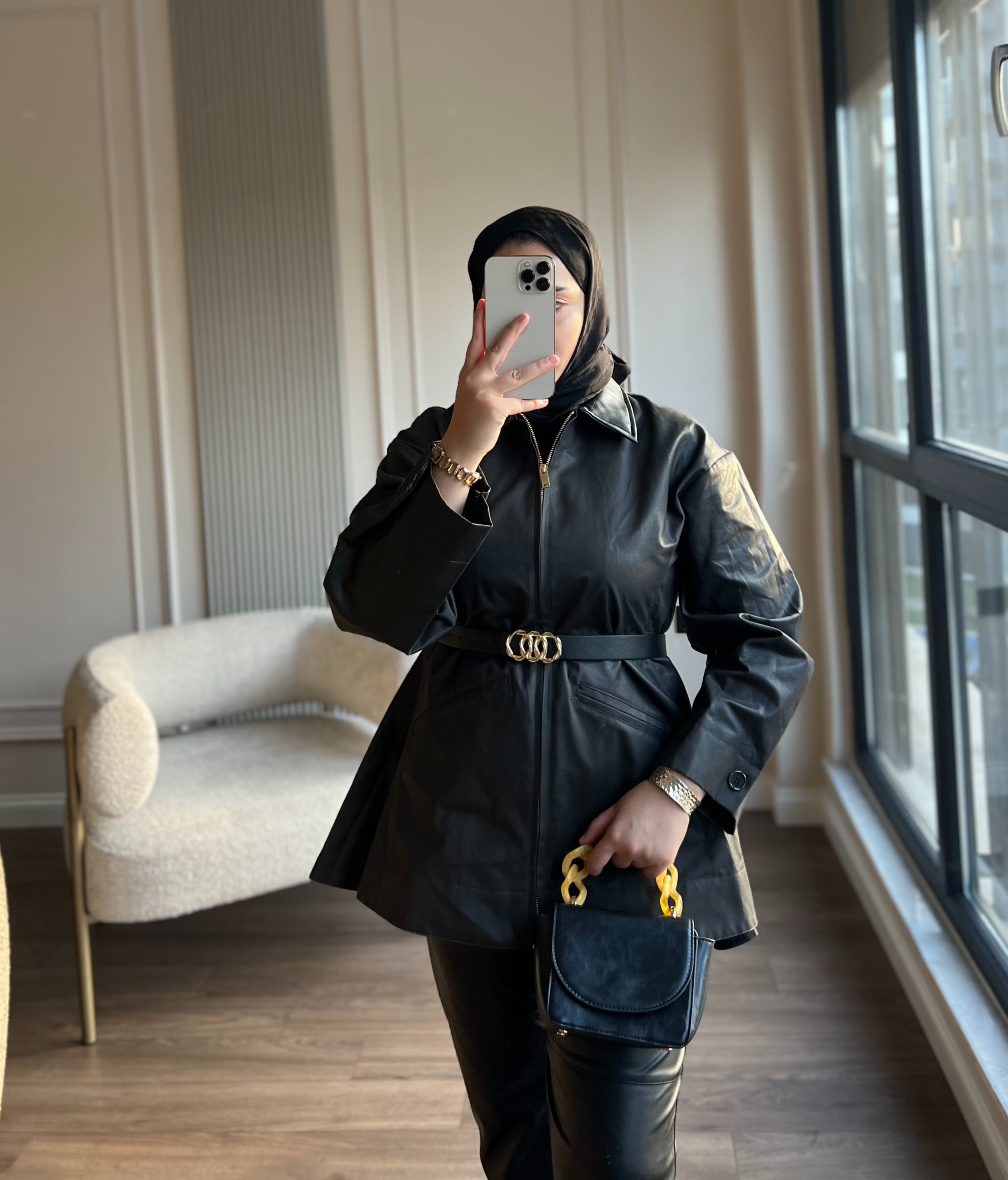 Belden Oturtmalı Fermuarlı Trenç Acı Kahve