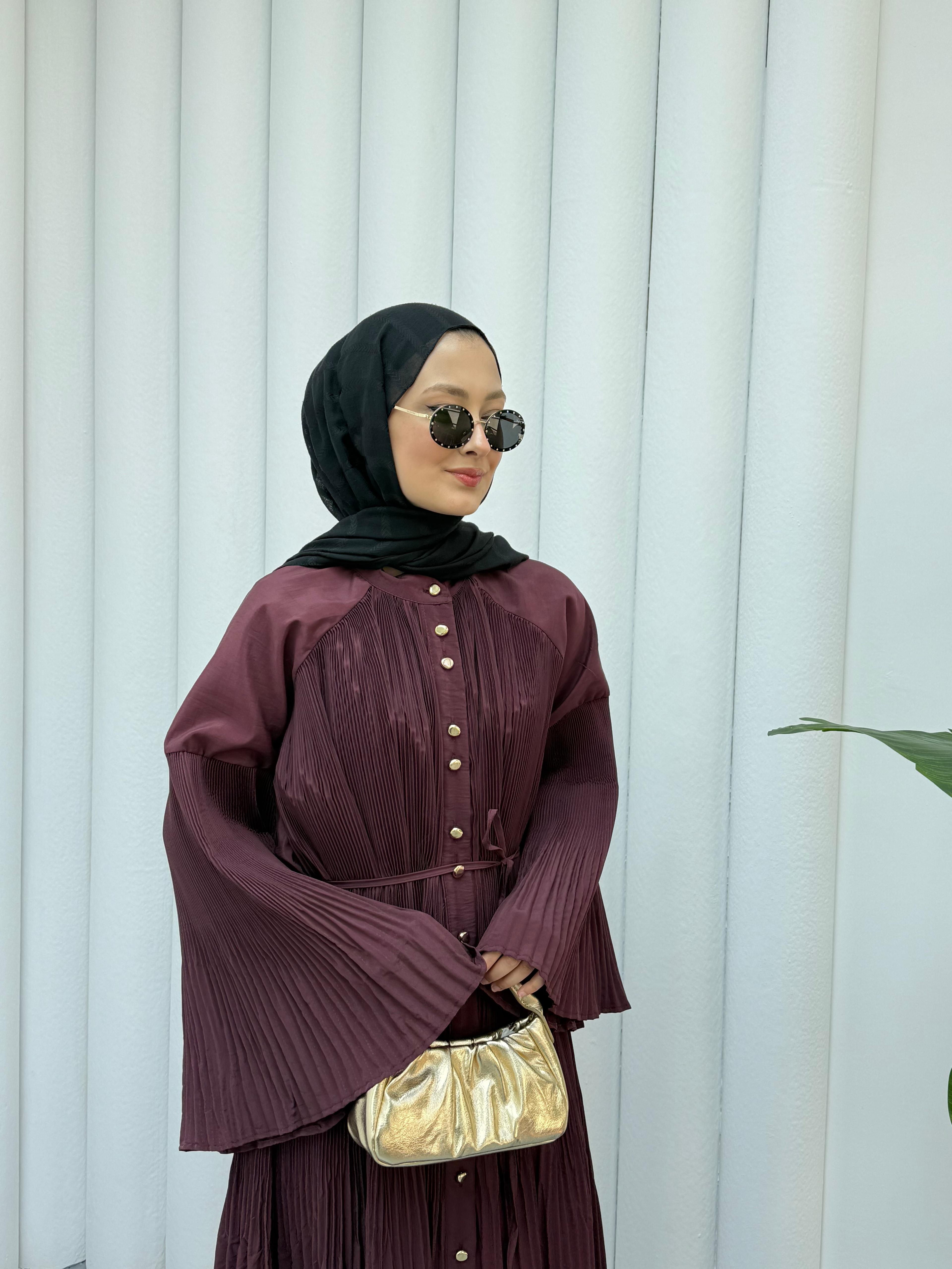 Dik Piliseli Premium Elbise - Bordo