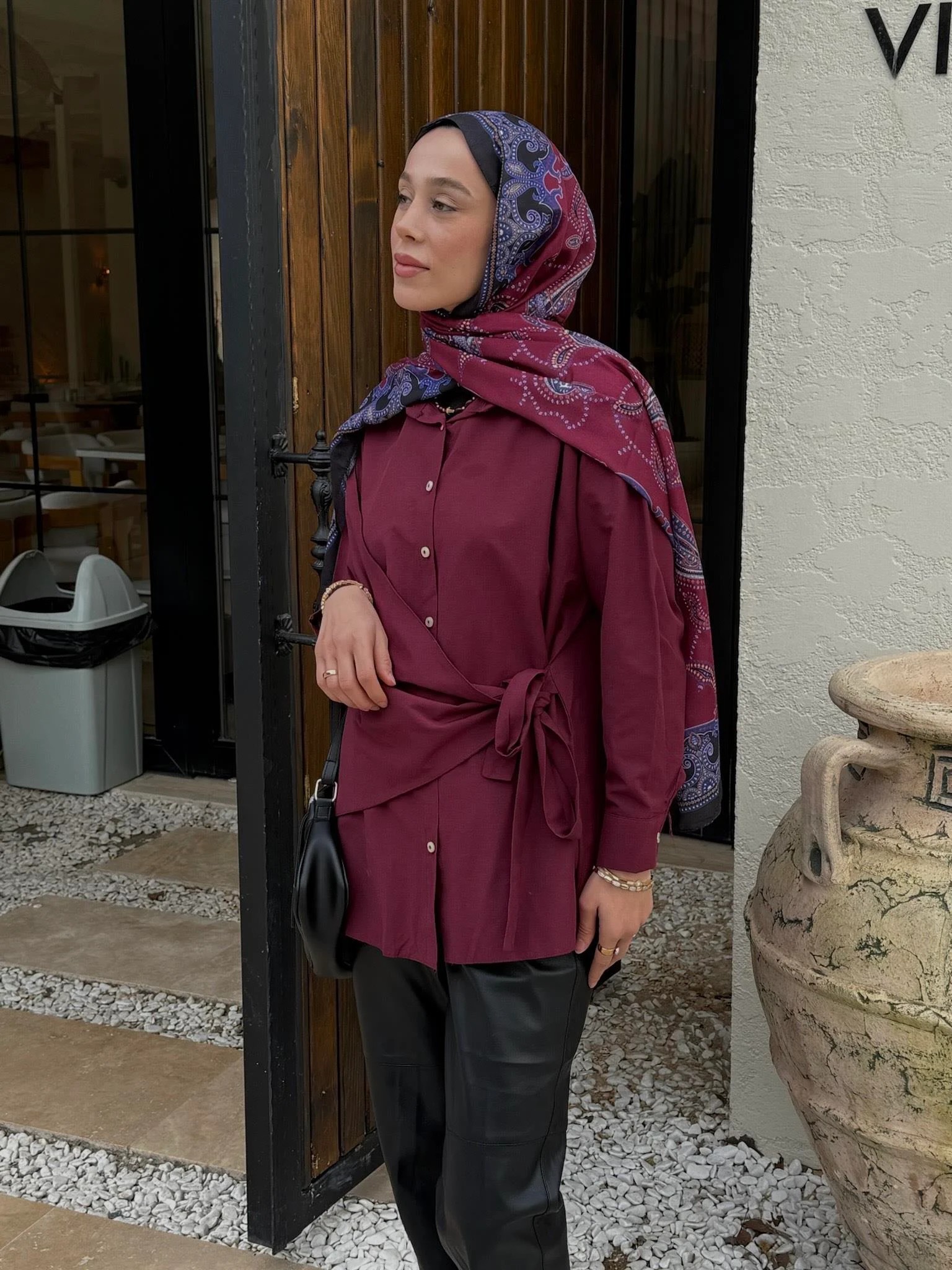 Yandan Bağlamalı Gömlek - Bordo