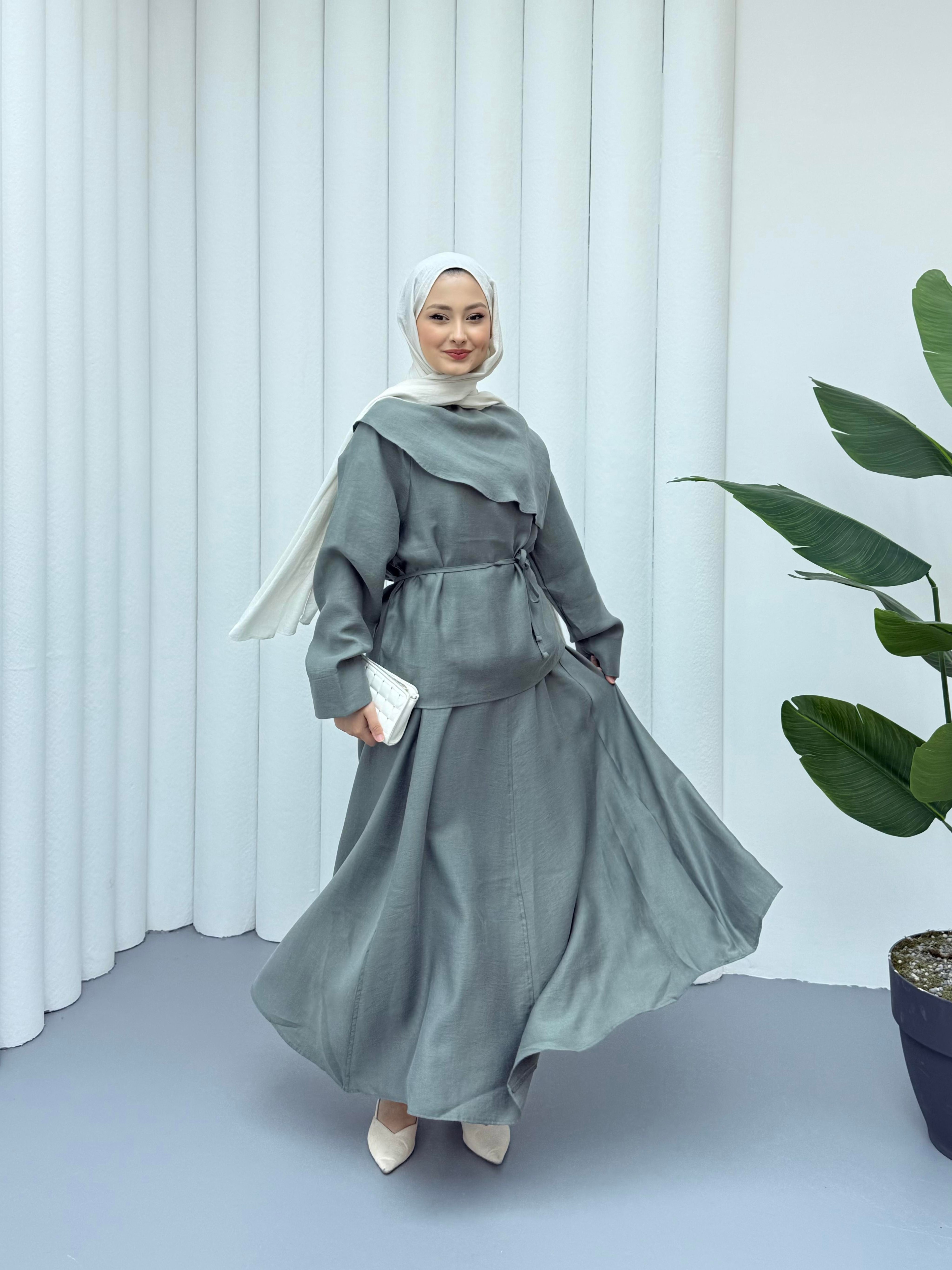 Pelerin Detaylı Etek Takım - Mint Yeşili