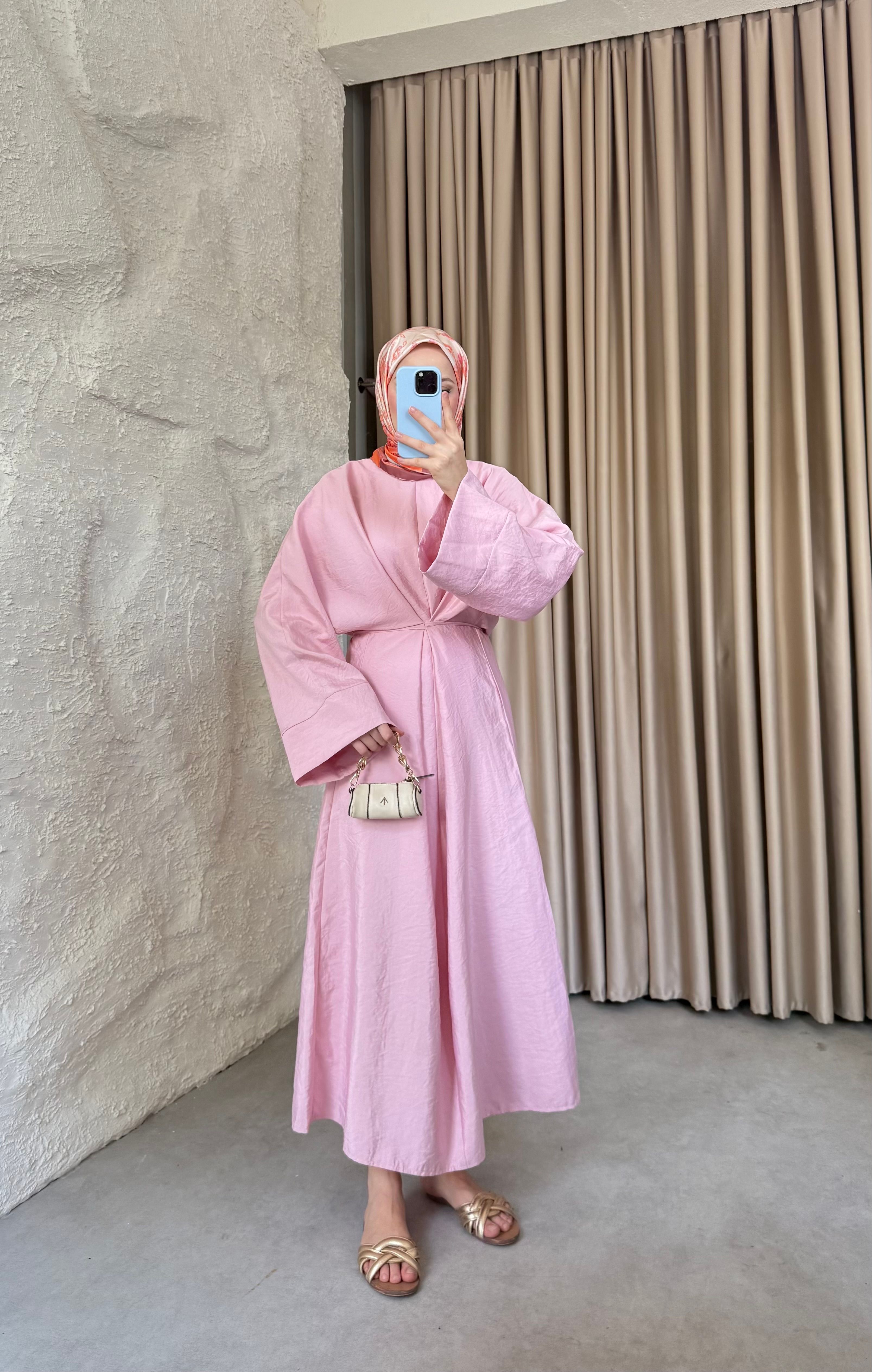 Bağlamalı Tasarım Elbise Pembe 