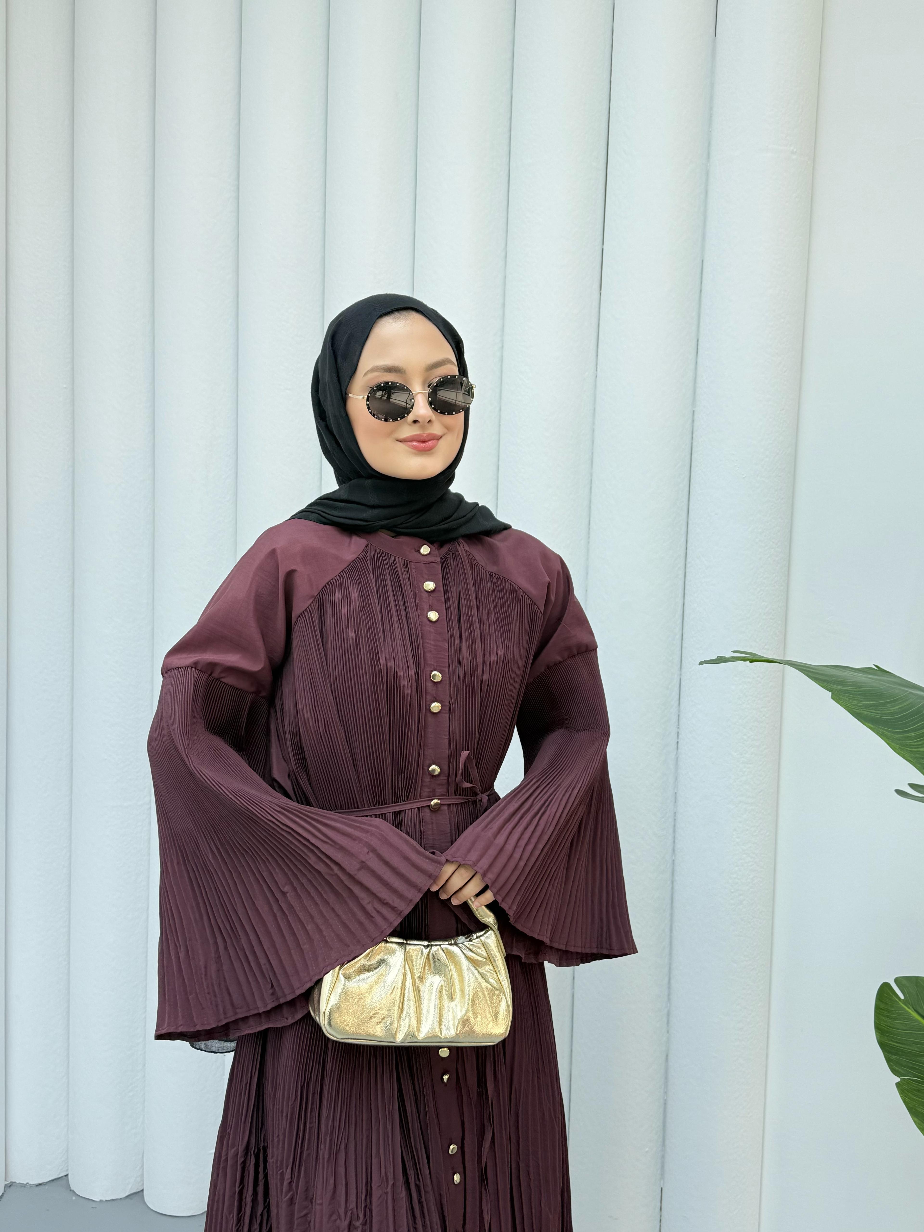 Dik Piliseli Premium Elbise - Bordo