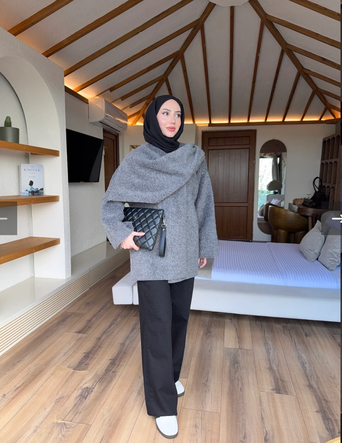 Şal Yaka Kaban Antrasit 