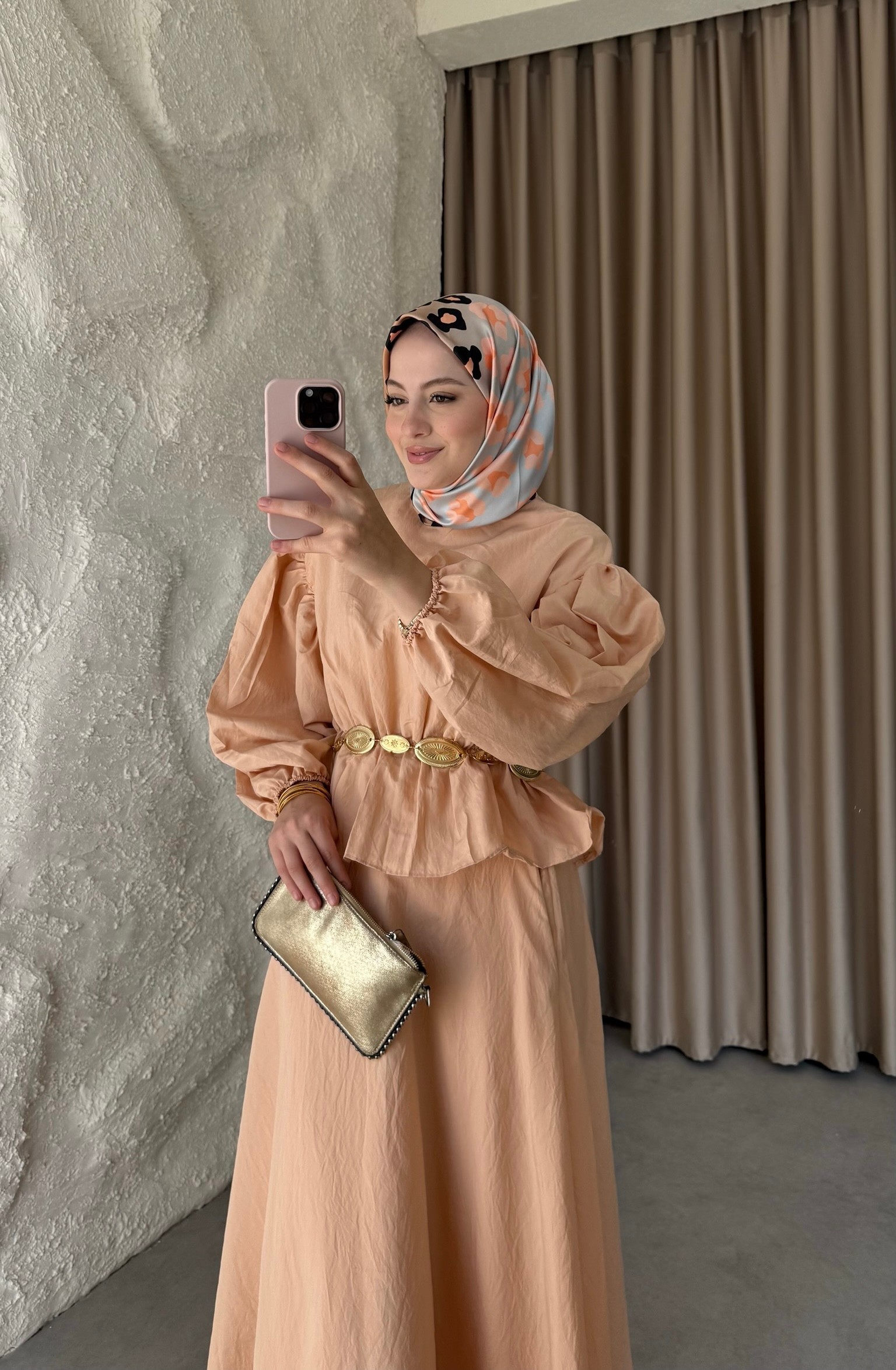 Mellina Kemerli Etek Takım - Somon