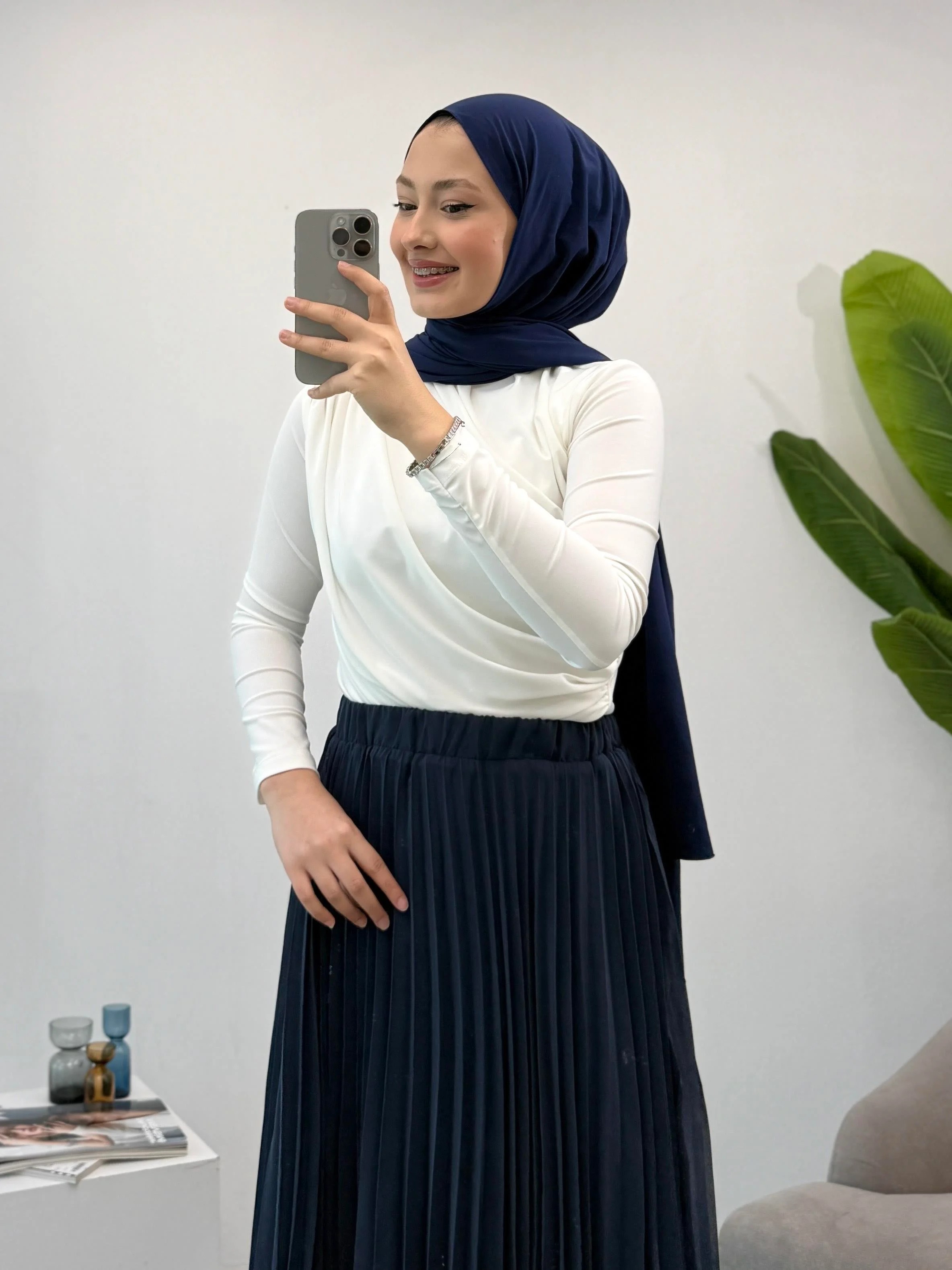 Hm Model Şifon Piliseli Etek - Lacivert