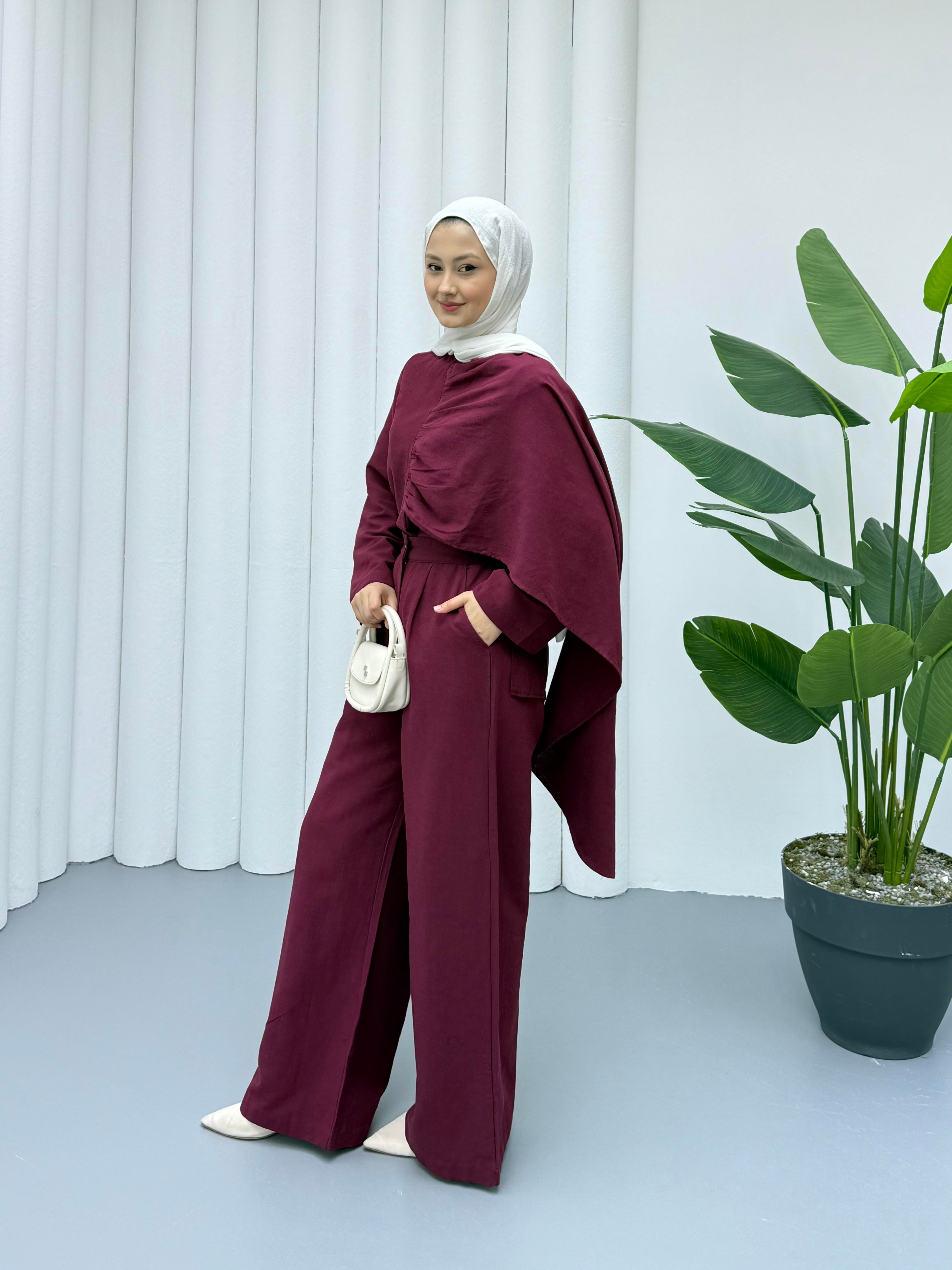 Premium Keten Takım - Bordo