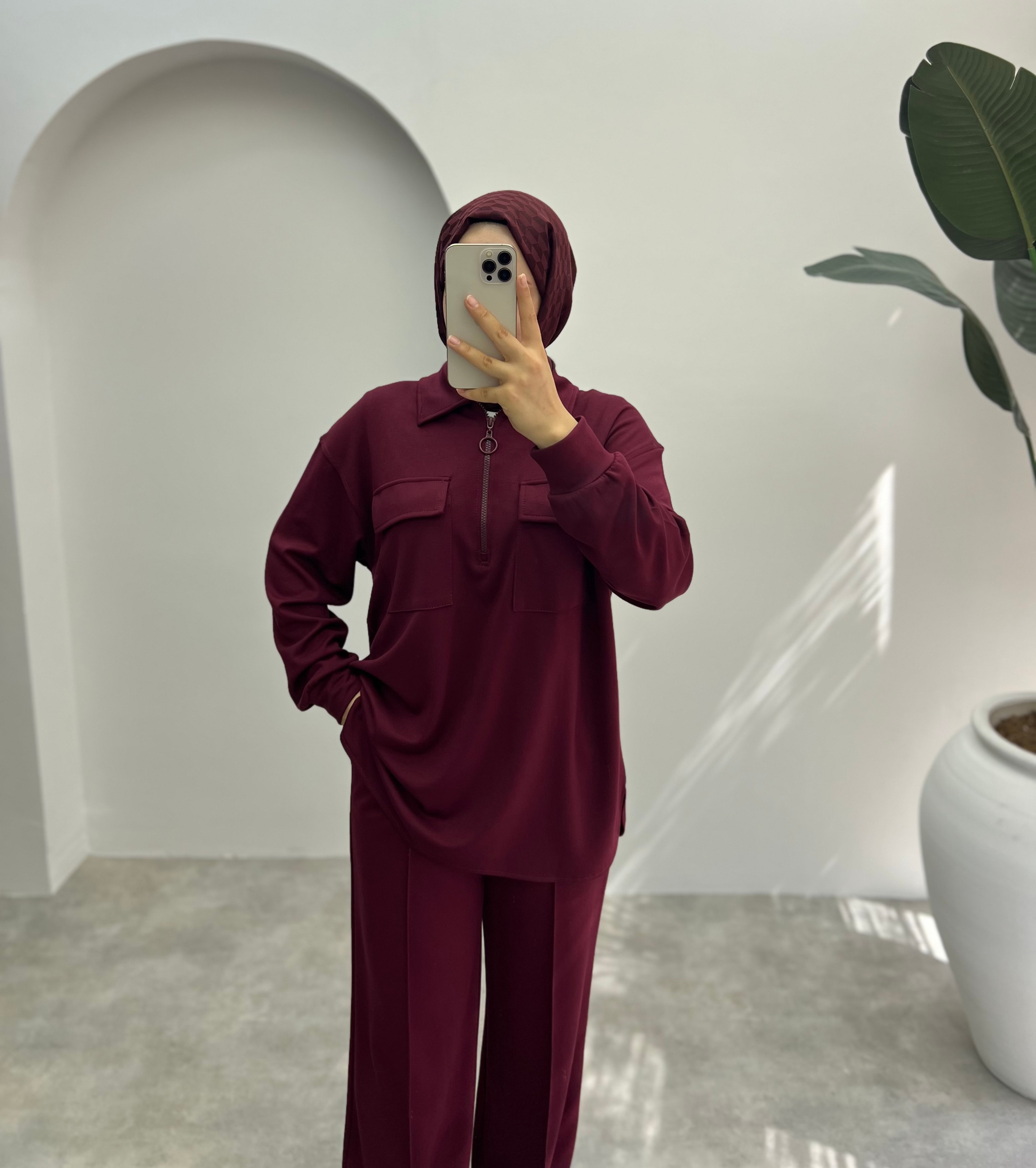 Yarım Fermuarlı Premium Takım Bordo 