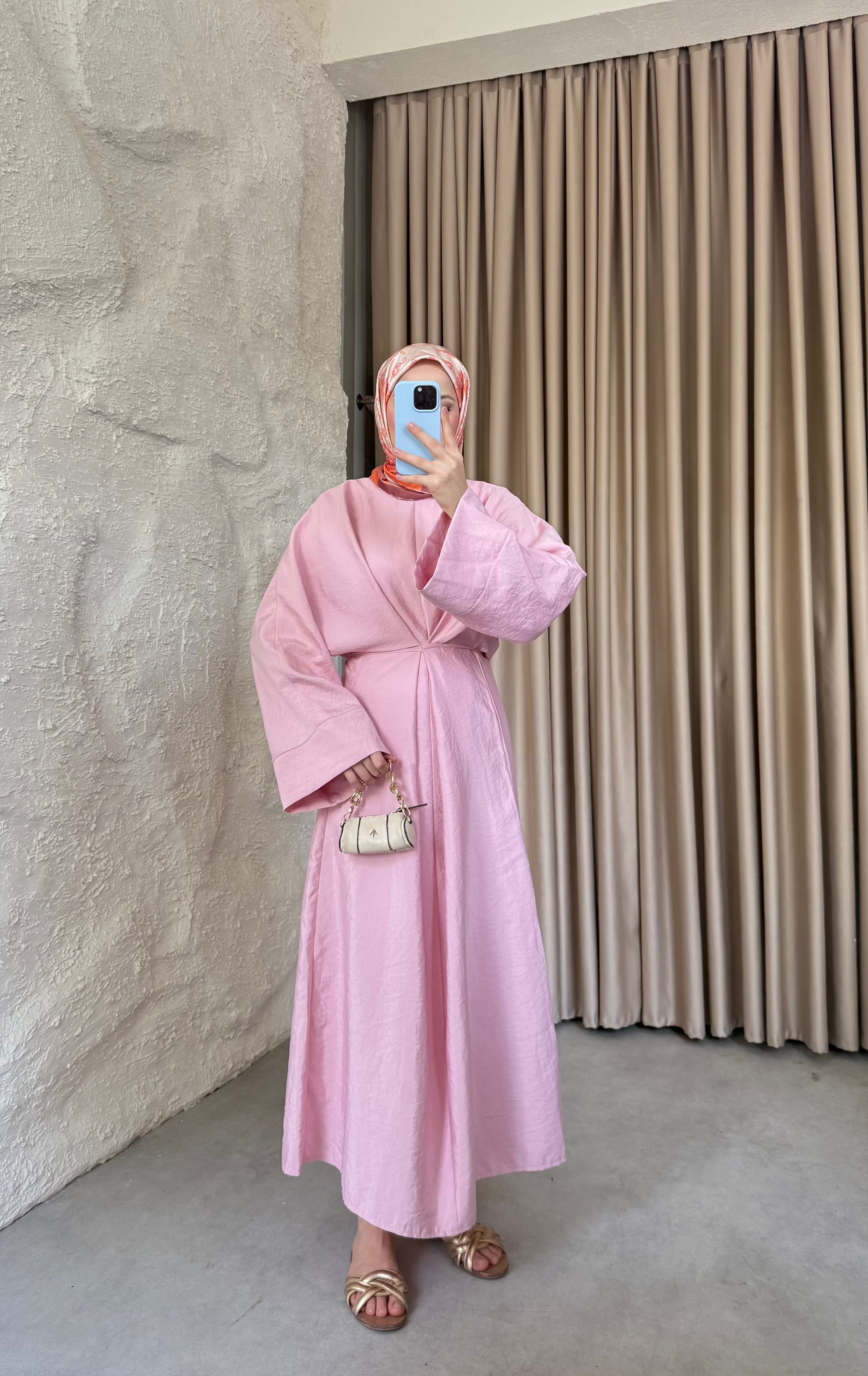Bağlamalı Tasarım Elbise Pembe 