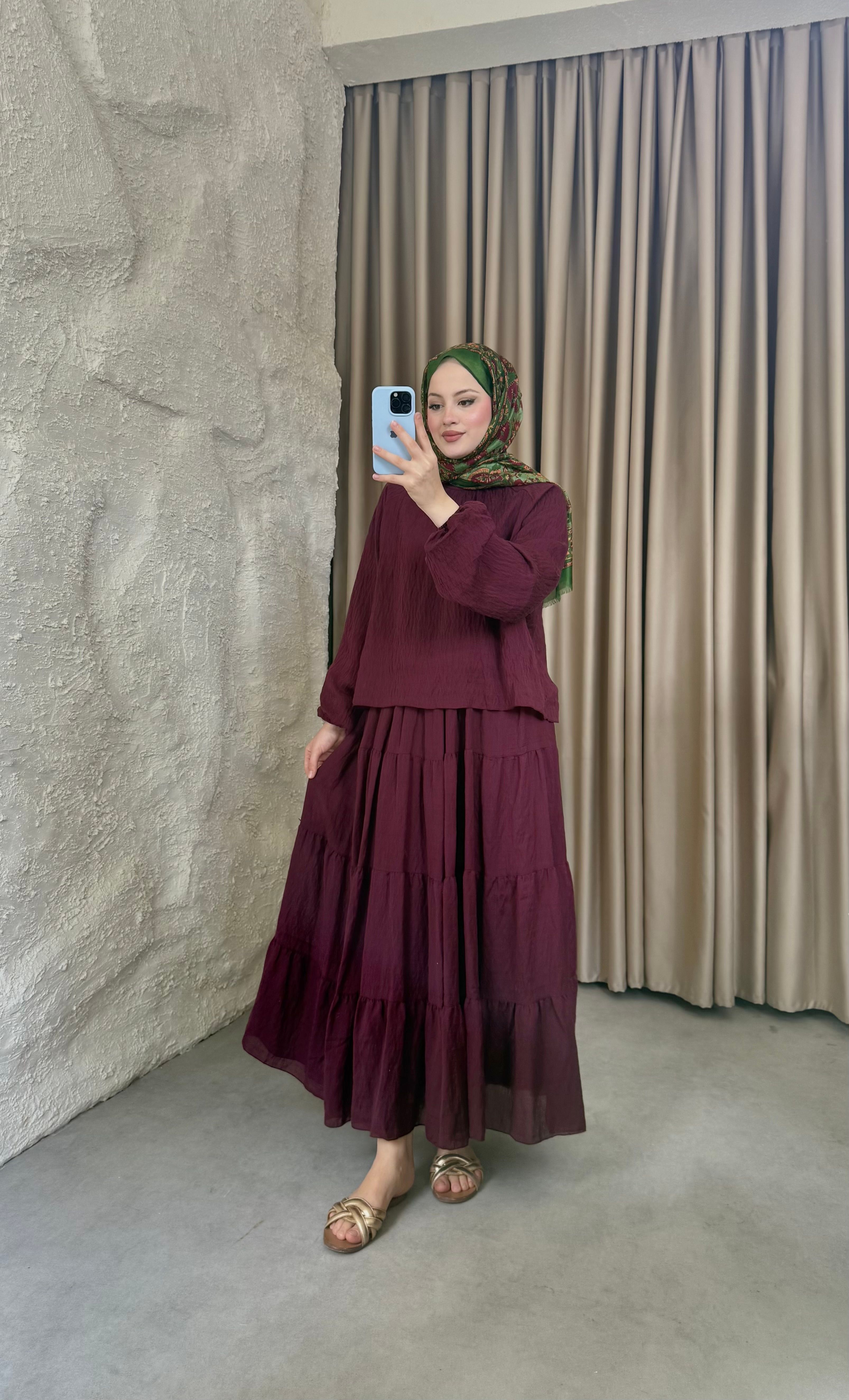 Nora Etekli Takım Bordo 