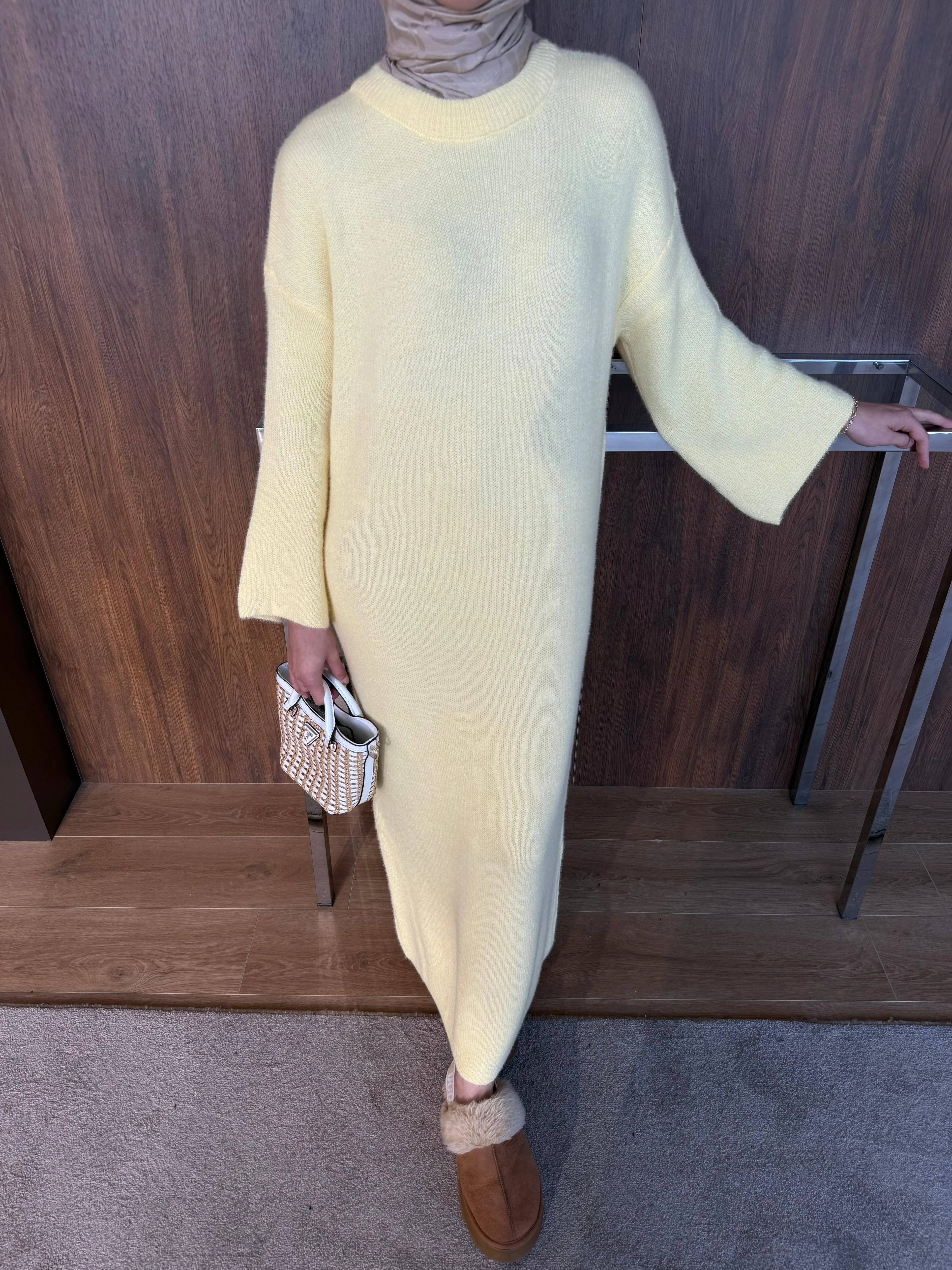 Sakallı Triko Elbise Sarı 