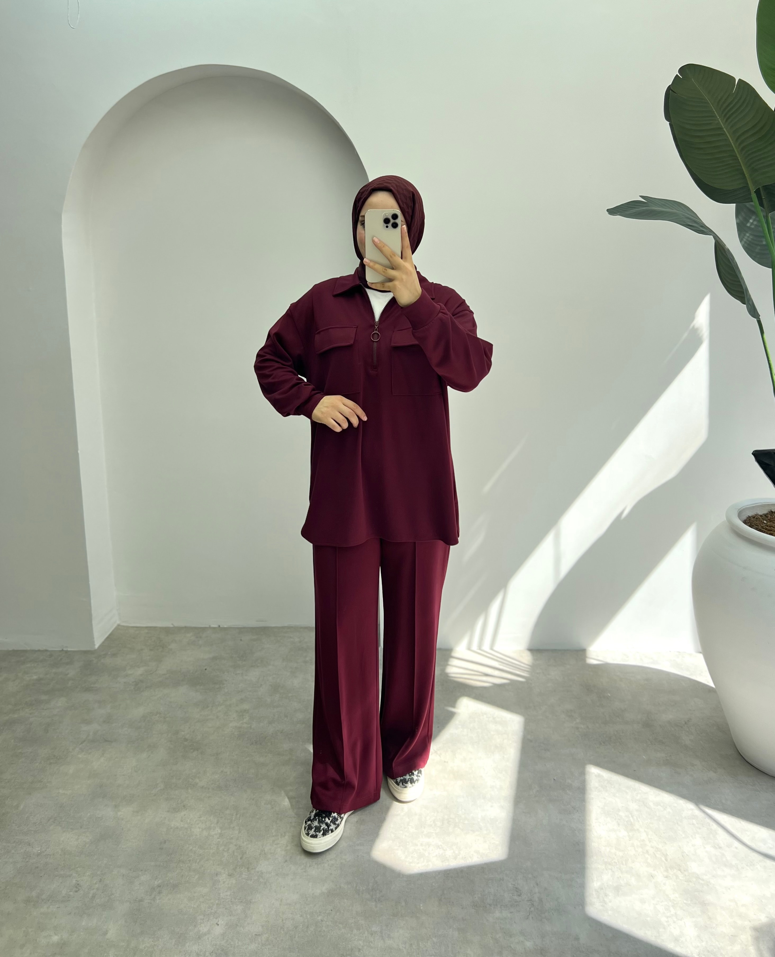 Yarım Fermuarlı Premium Takım Bordo 