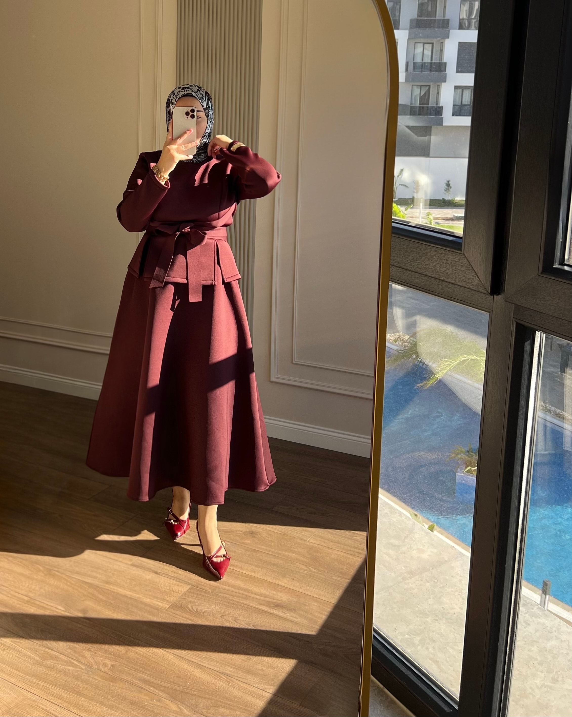 Puf Etekli Takım Bordo 