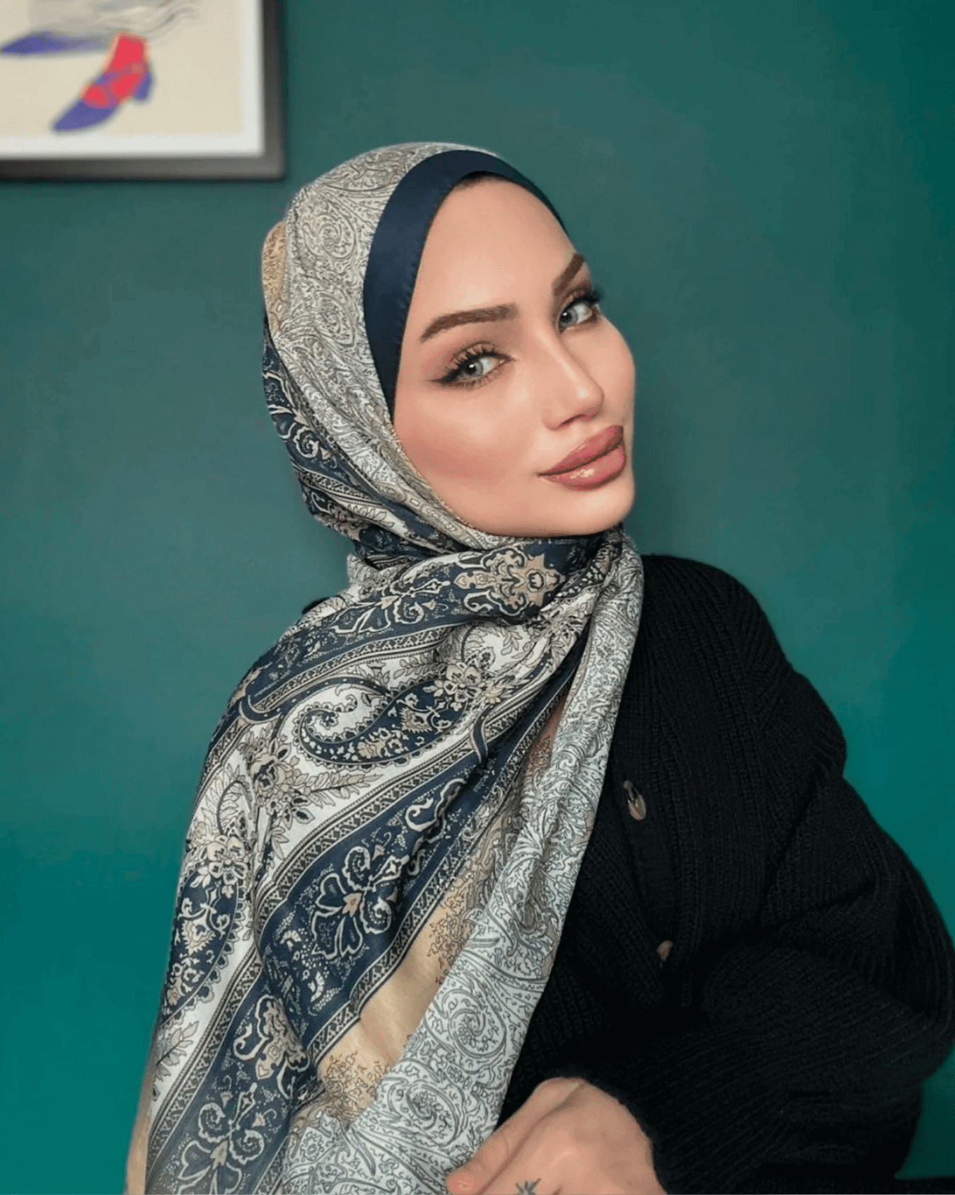Etro Desen Gece Mavisi Pamuk İpek Şal 