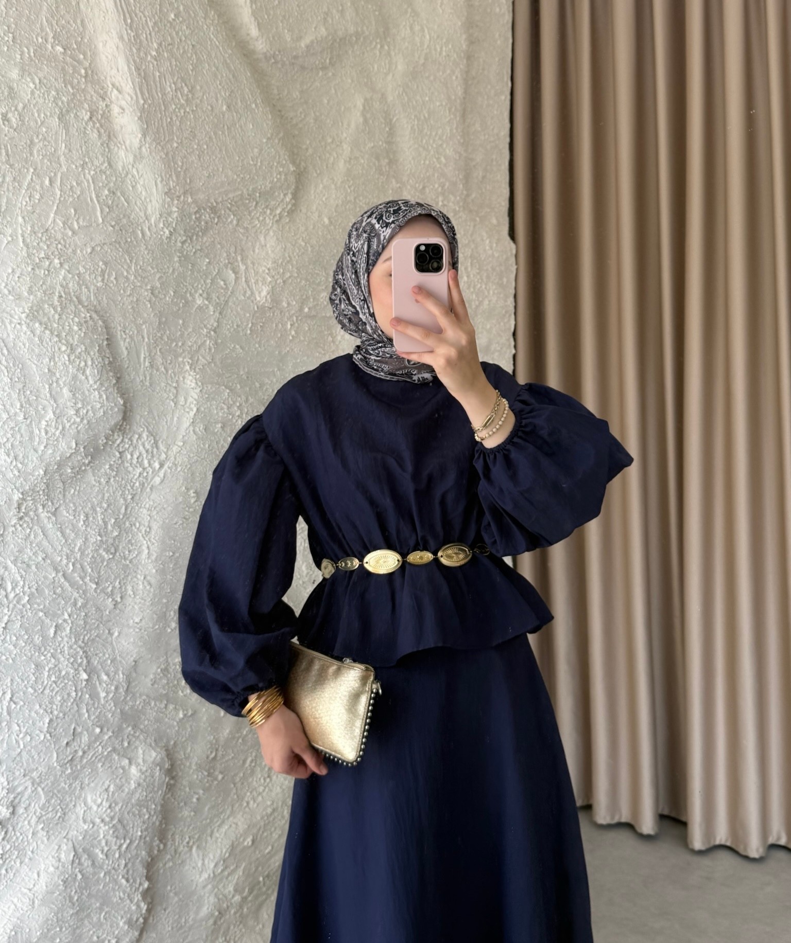 Mellina Kemerli Etek Takım - Lacivert