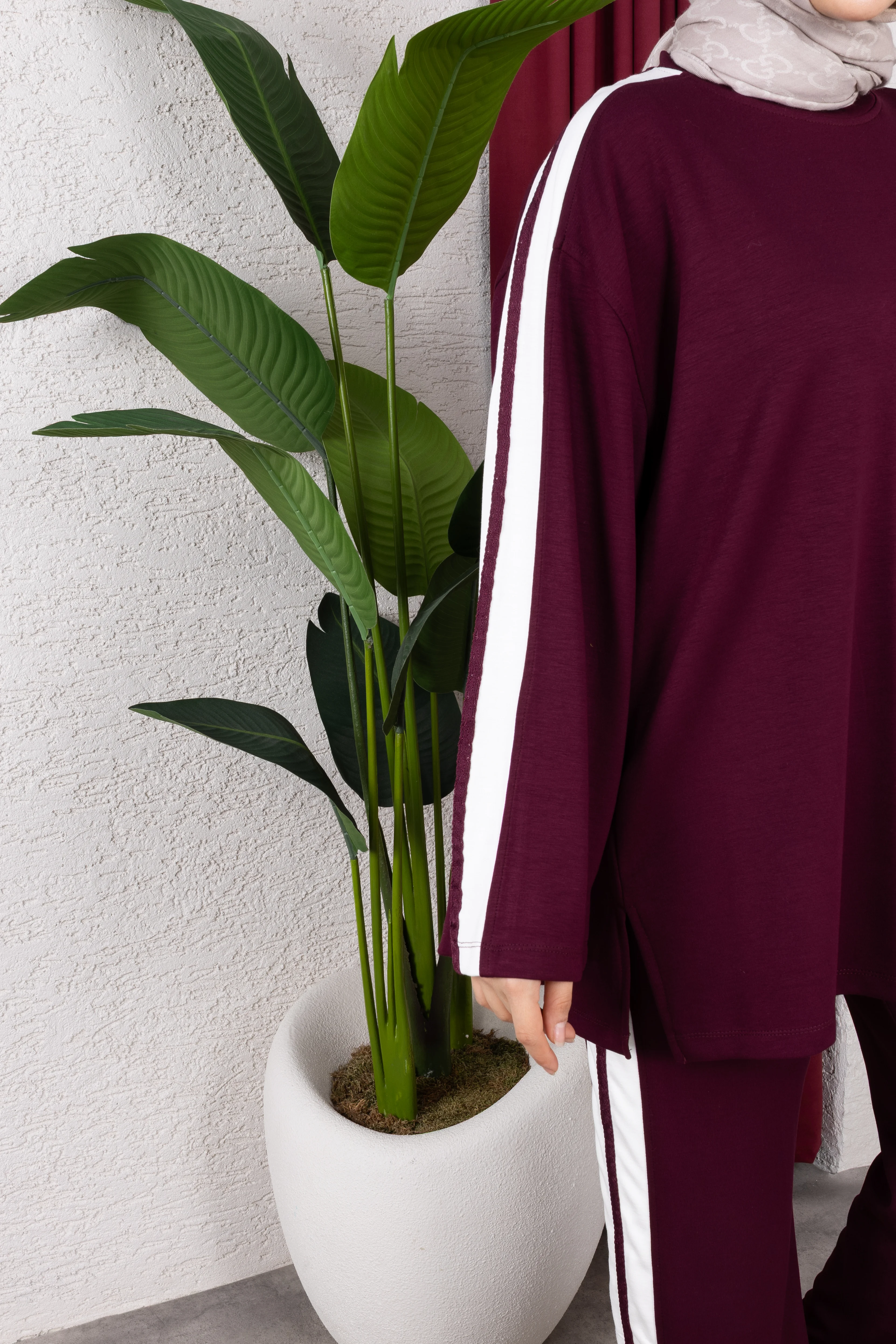 Aja Şerit Detaylı Takım Bordo 