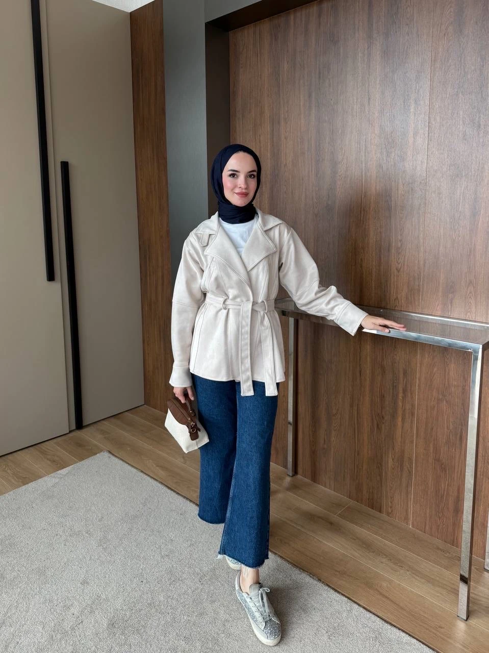 Süet Uzun Trench Taş 