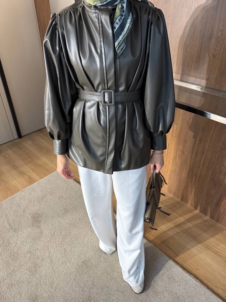 Deri Kemerli Ceket Yeşil