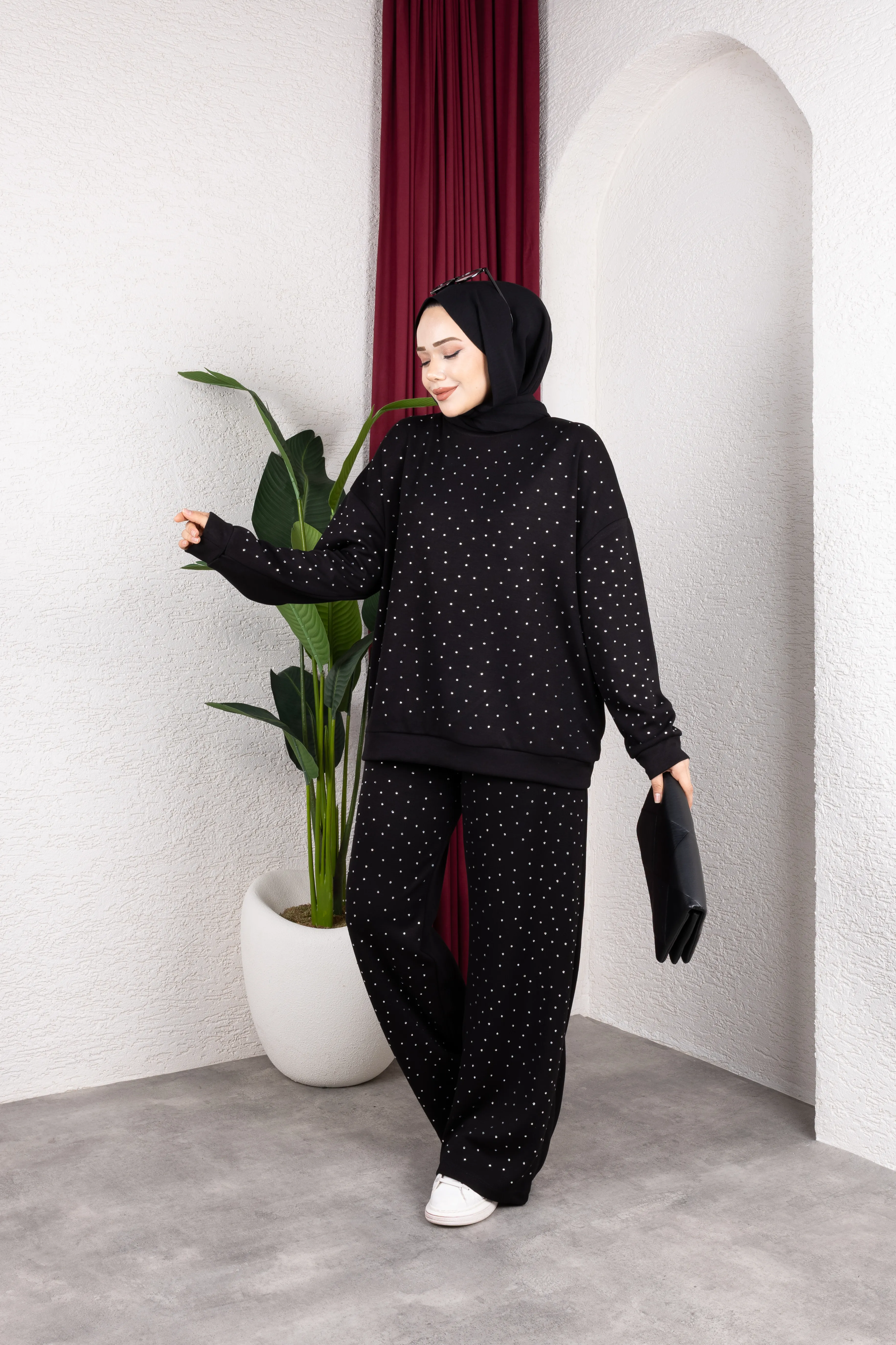 Daina Taşlı  Pantolonlu Takım Siyah