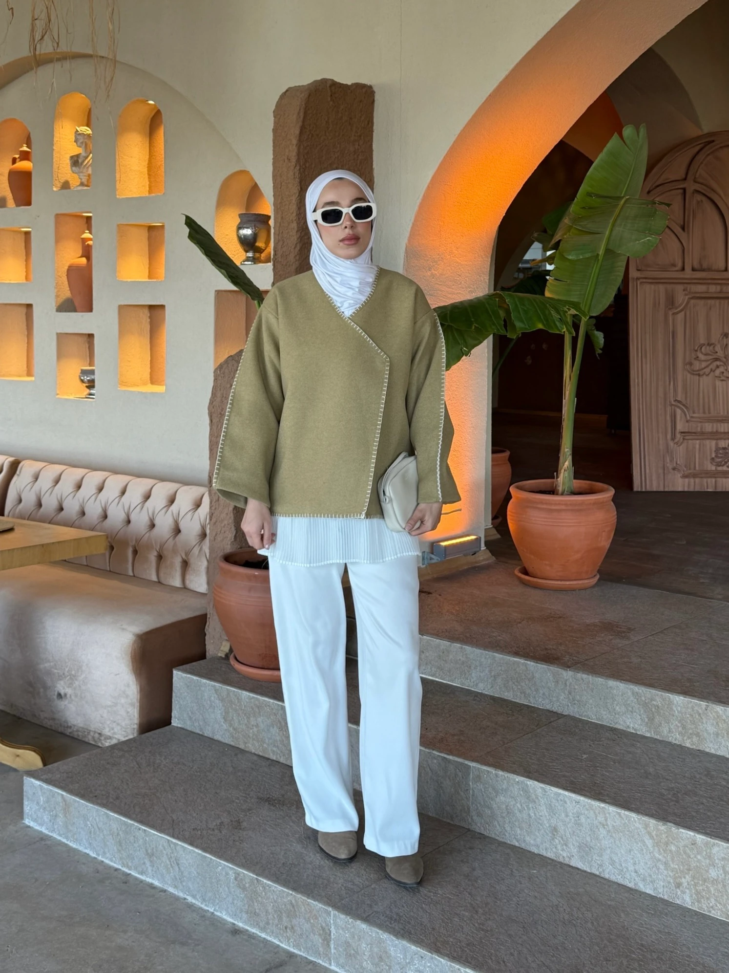 Premıum Dikişli Kaşe Ceket Yağ Yeşili 