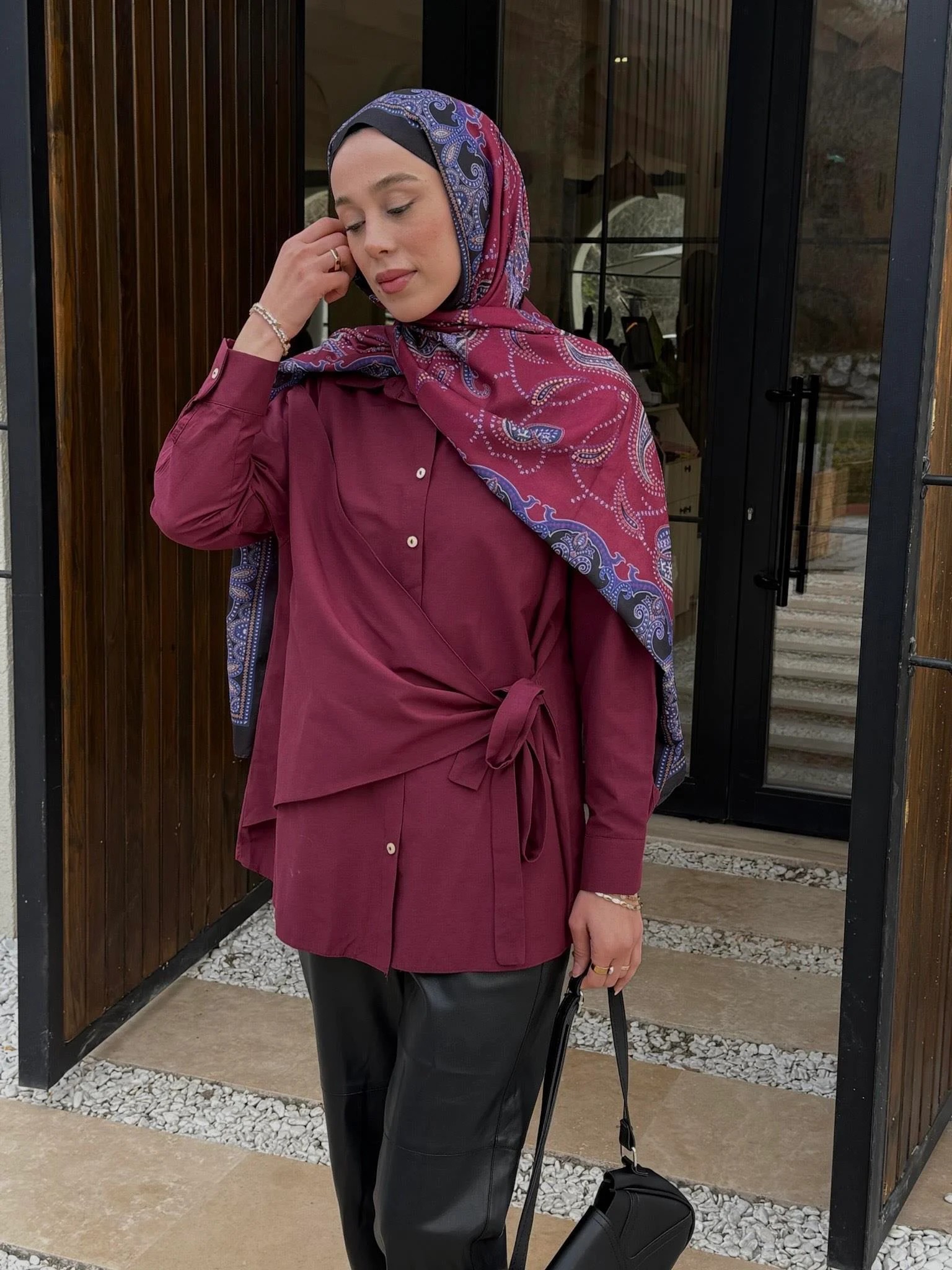 Yandan Bağlamalı Gömlek - Bordo