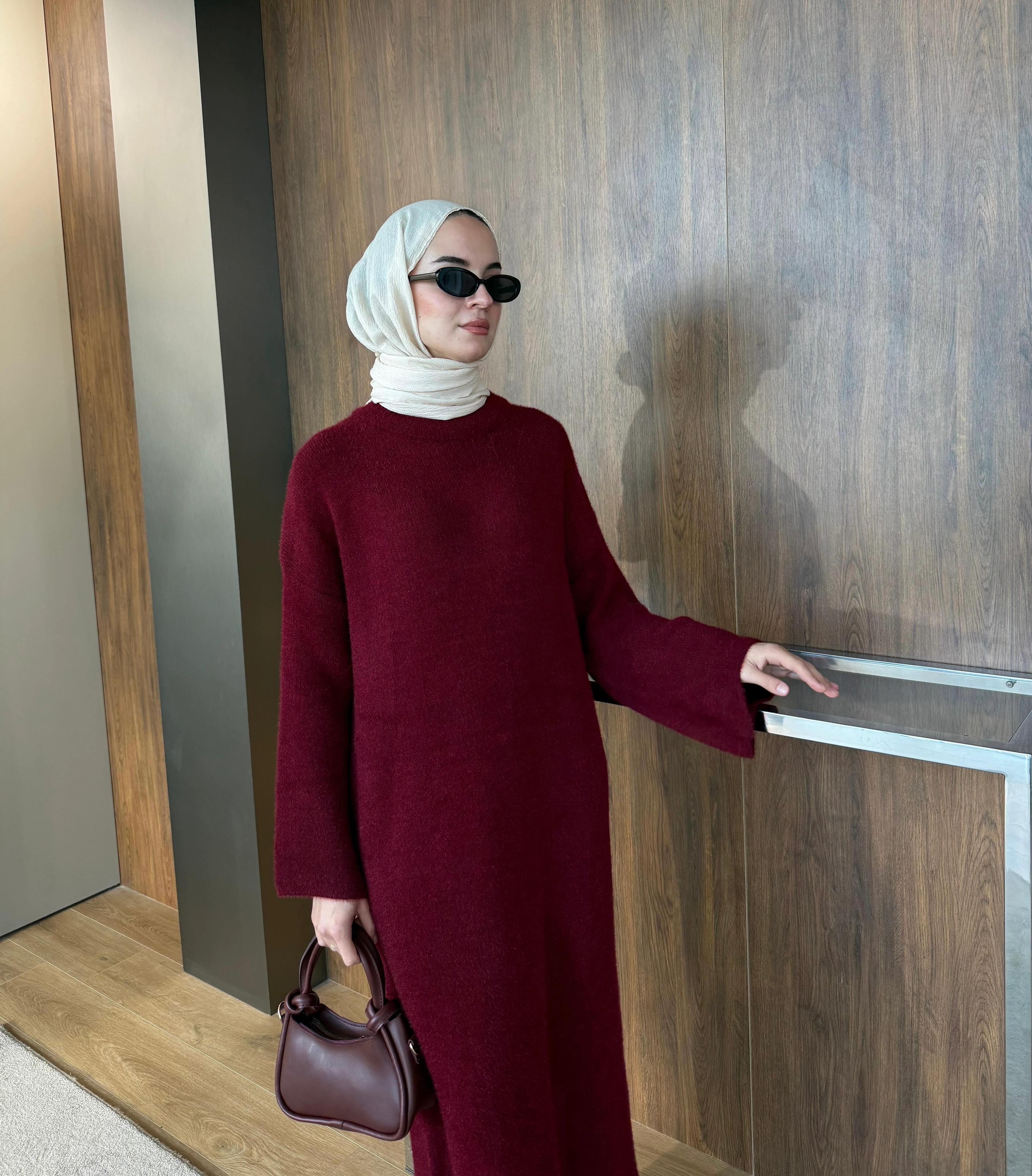 Sakallı Triko Elbise Kırmızı 