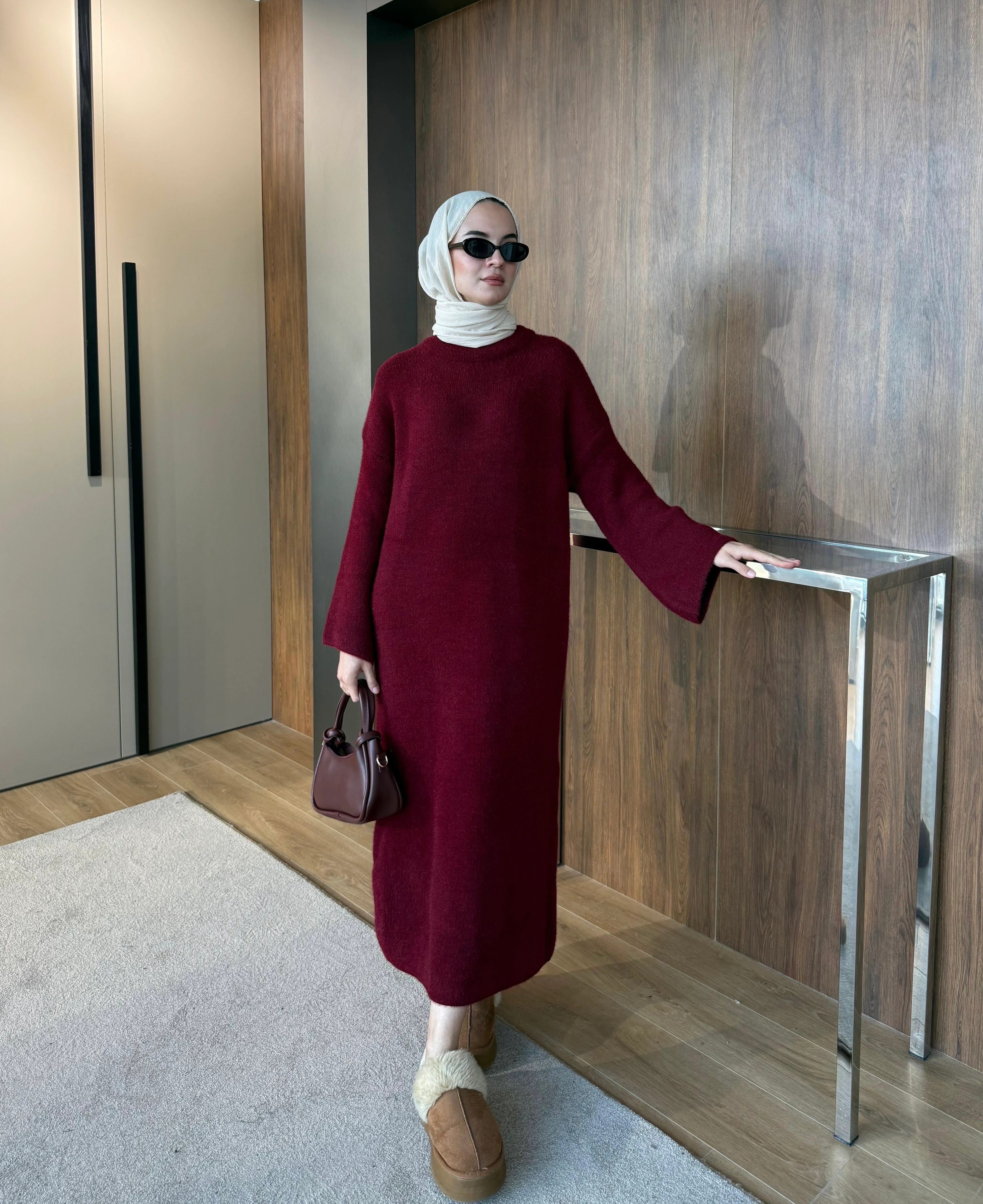 Sakallı Triko Elbise Kırmızı 