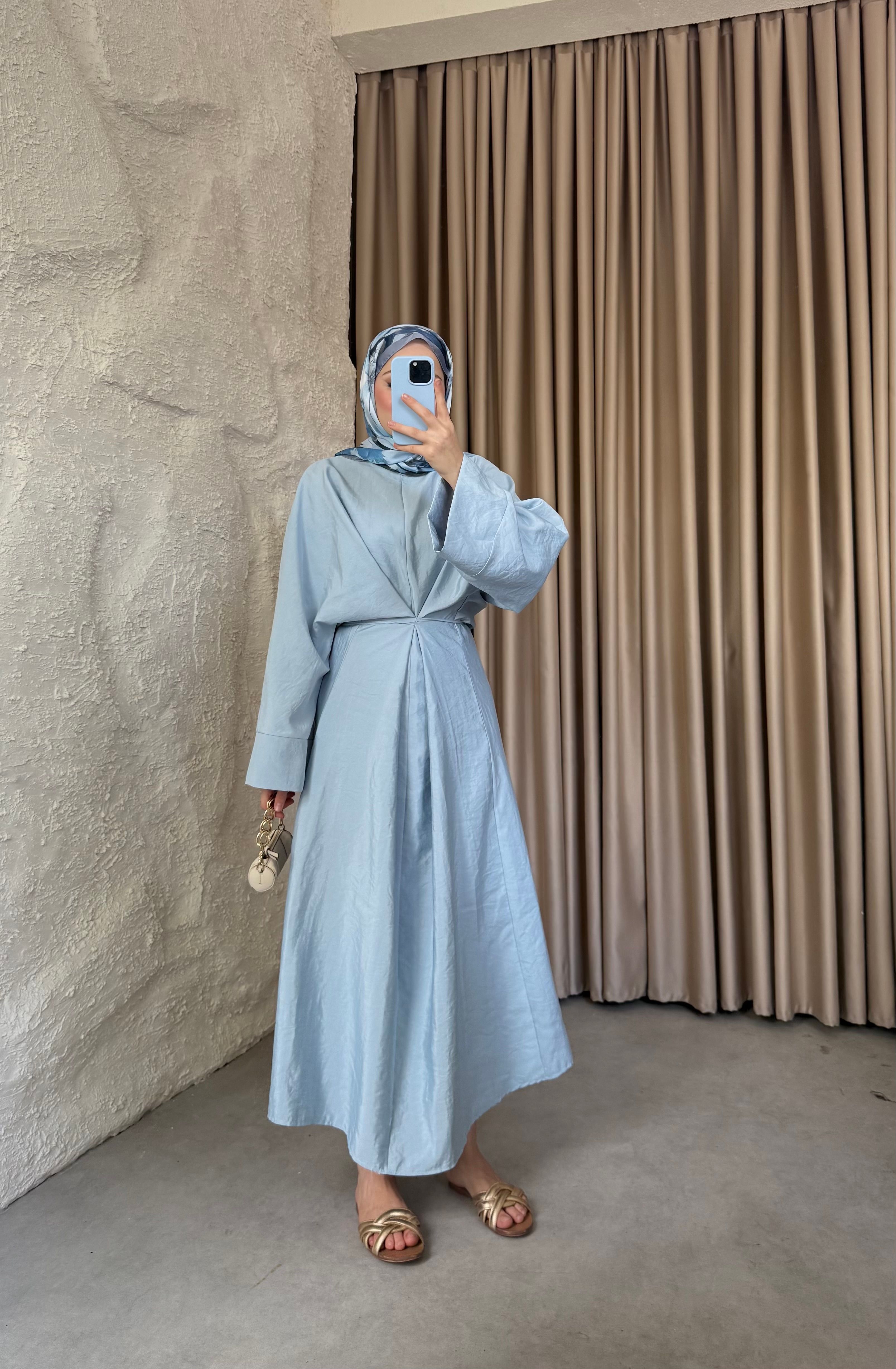 Bağlamalı Tasarım Elbise Bebe Mavisi 