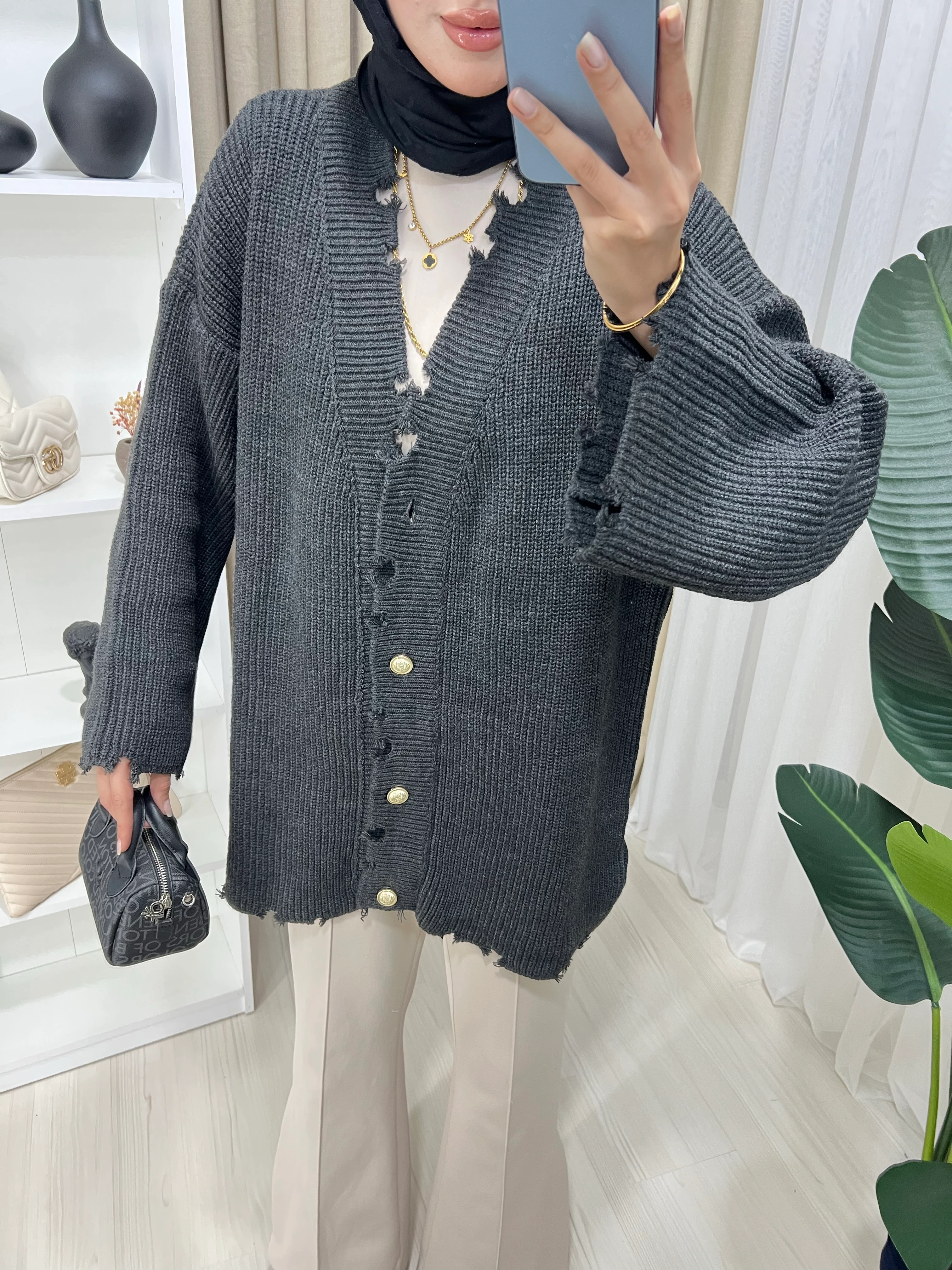 Yırtık Detaylı Premıum Ceket Antrasit